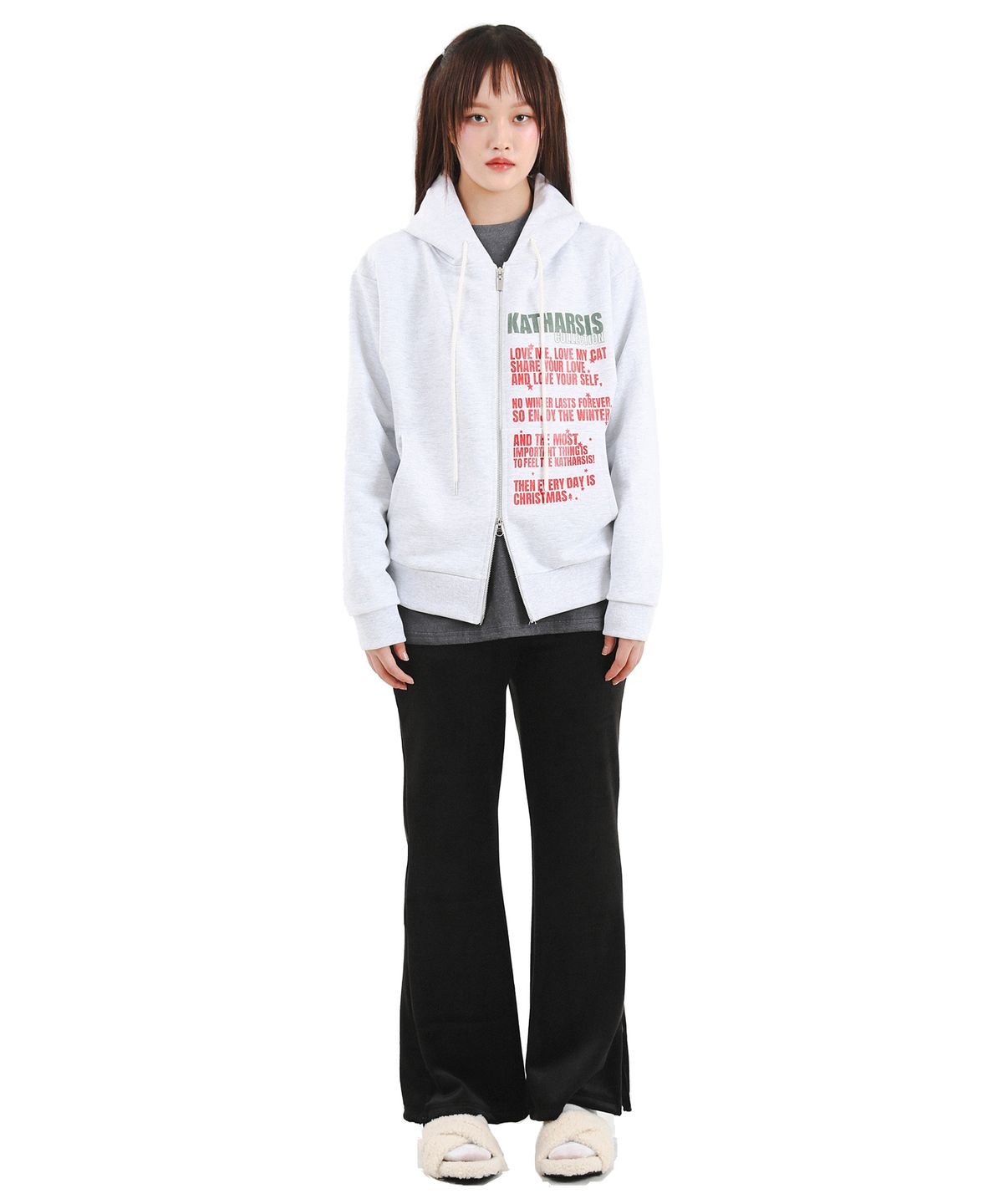 카타르시스(KATHARSIS) 레터링 오버사이즈 후드집업 라이트그레이 ONE SIZE