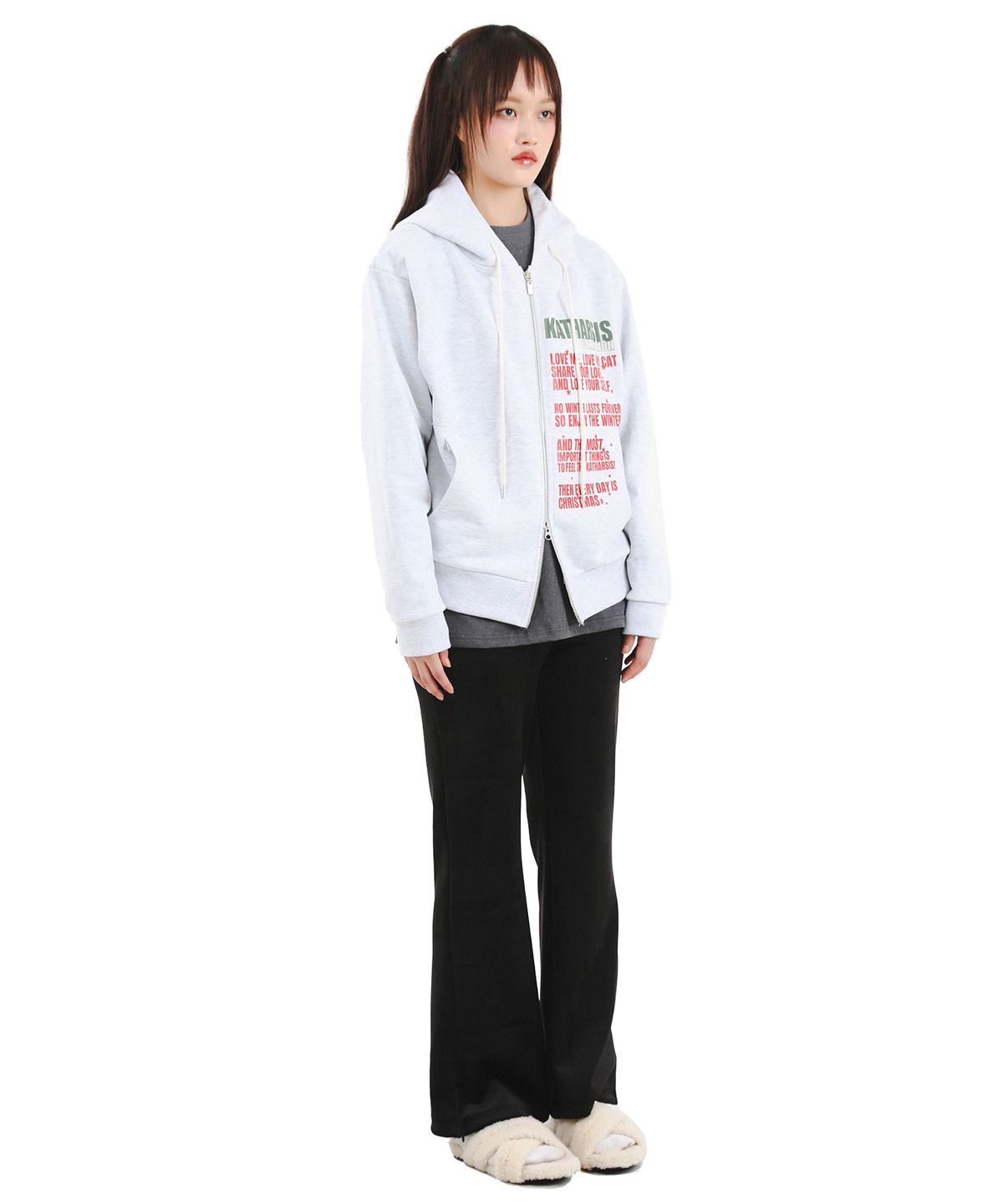 카타르시스(KATHARSIS) 레터링 오버사이즈 후드집업 라이트그레이 ONE SIZE