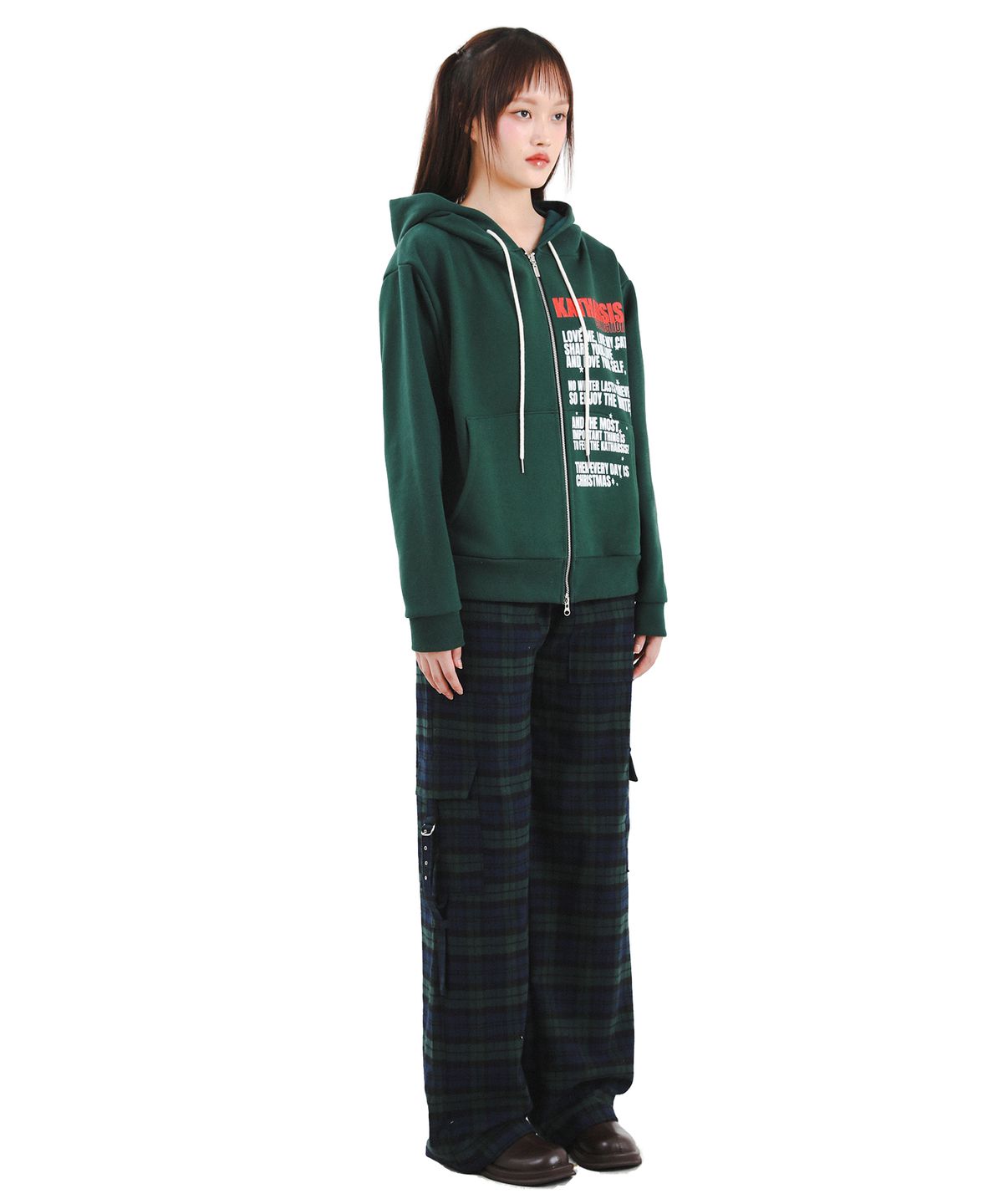 카타르시스(KATHARSIS) 레터링 오버사이즈 후드집업 그린 ONE SIZE