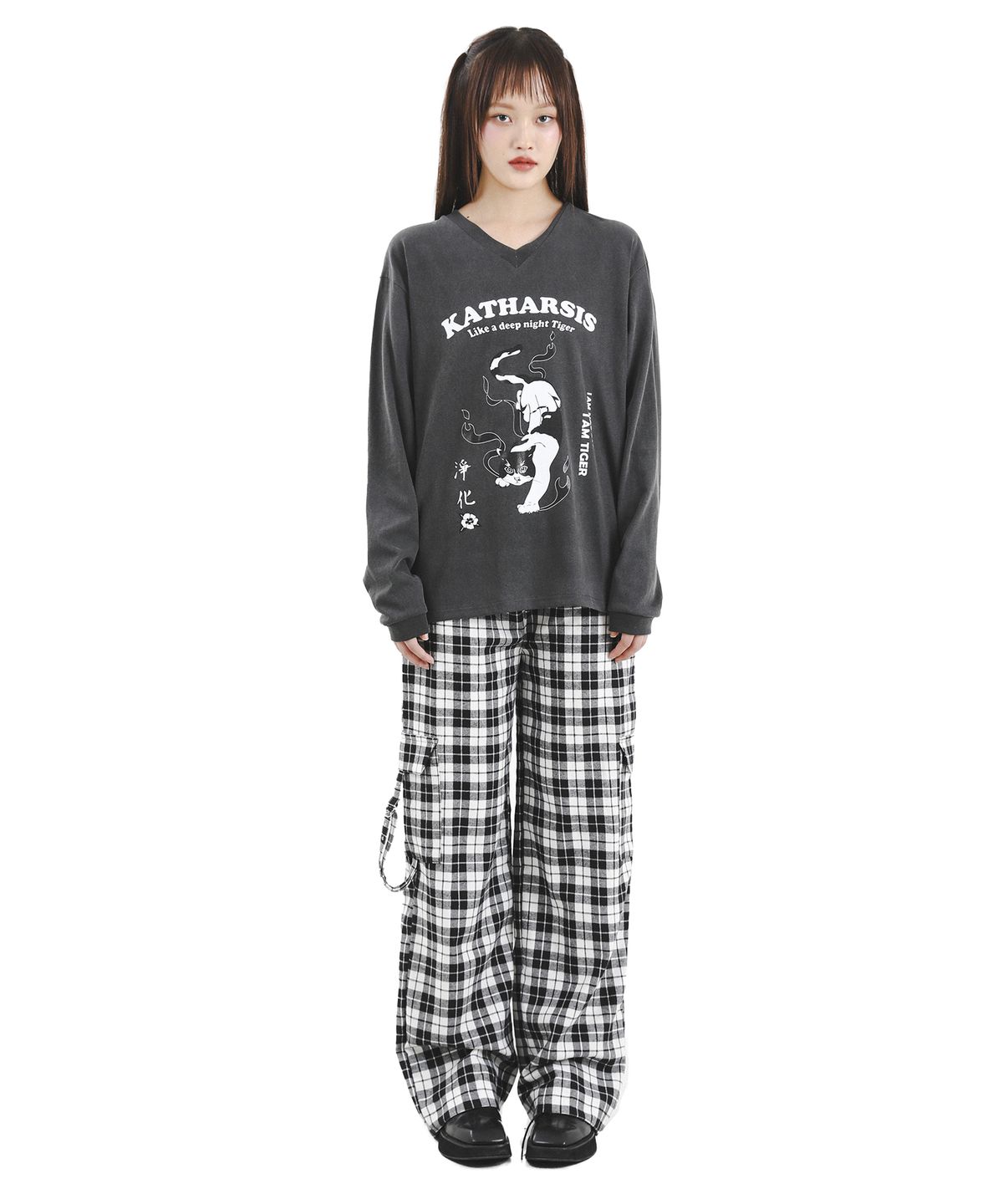 카타르시스(KATHARSIS) 체크 벨트 팬츠 블랙 ONE SIZE