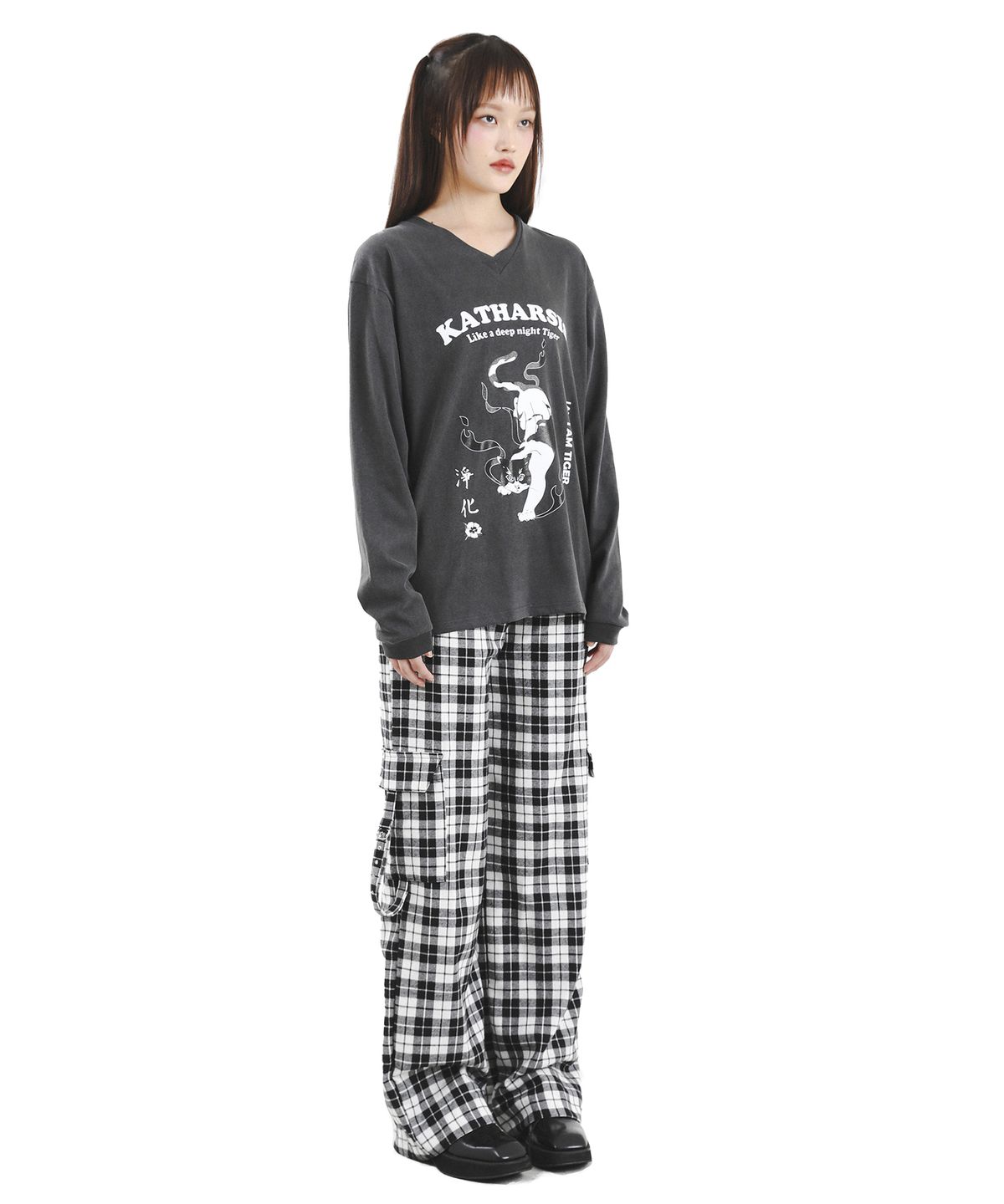카타르시스(KATHARSIS) 체크 벨트 팬츠 블랙 ONE SIZE