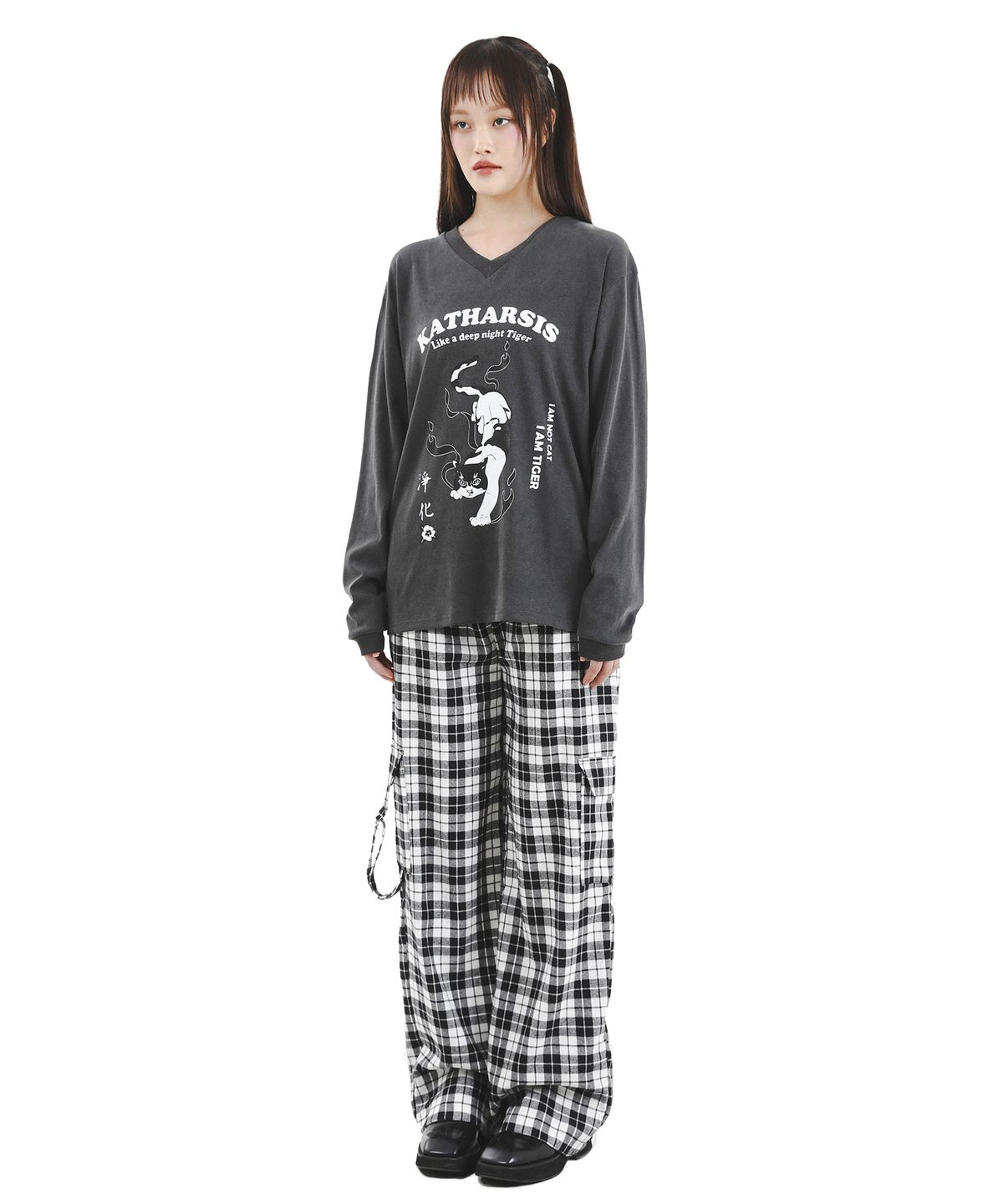 카타르시스(KATHARSIS) 체크 벨트 팬츠 블랙 ONE SIZE