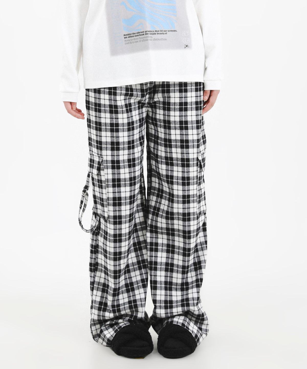 카타르시스(KATHARSIS) 체크 벨트 팬츠 블랙 ONE SIZE