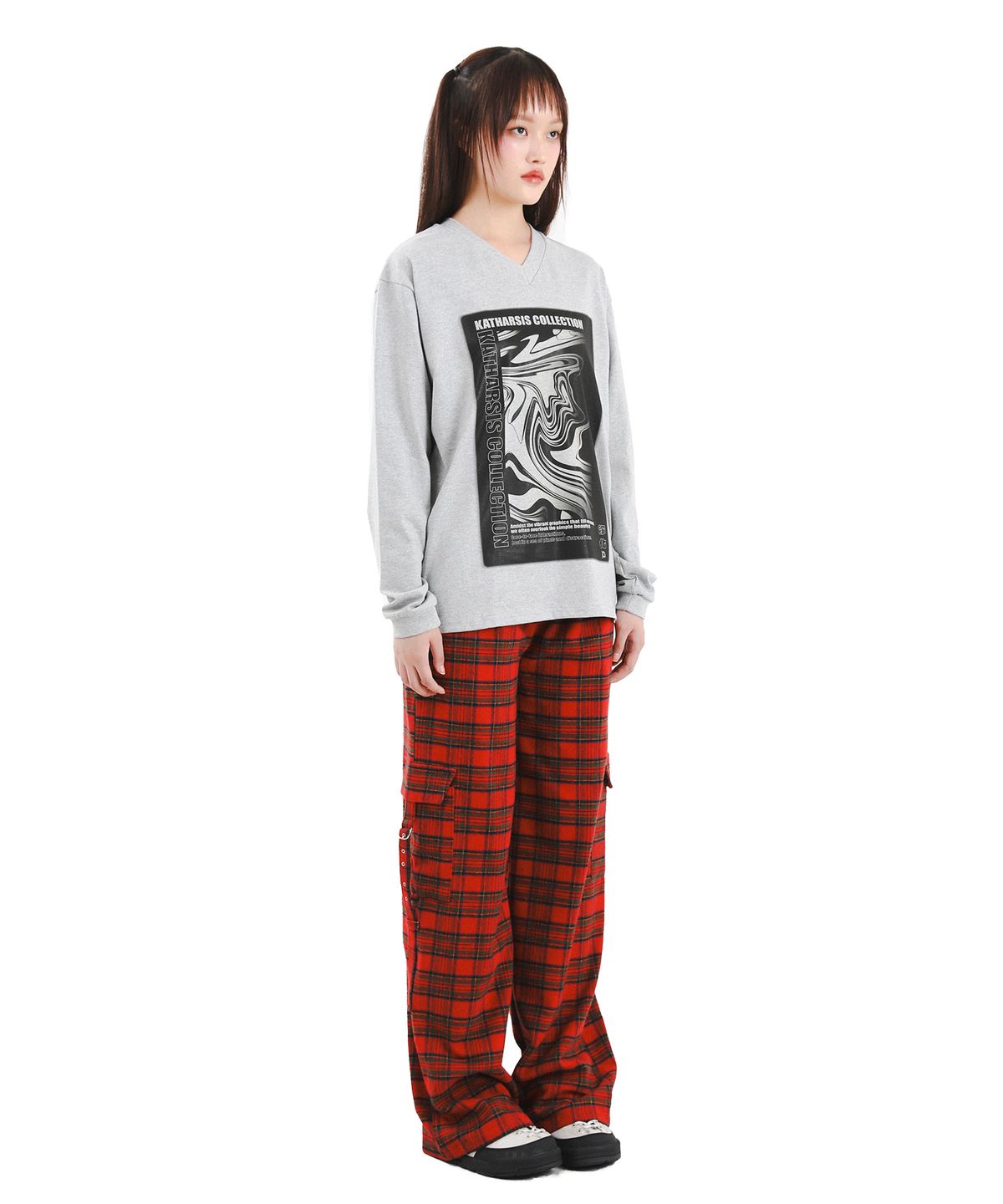 카타르시스(KATHARSIS) 체크 벨트 팬츠 레드 ONE SIZE