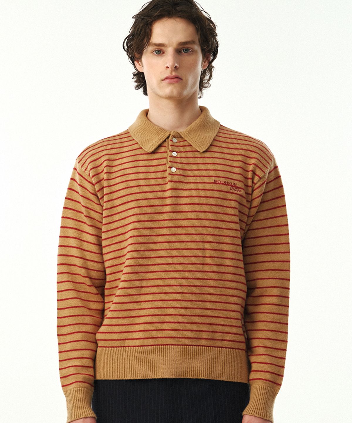 문선 아카이브(MOONSUN ARCHIVE) 02 M.C UNISEX, Stripe Wool Collar Knit / Beige