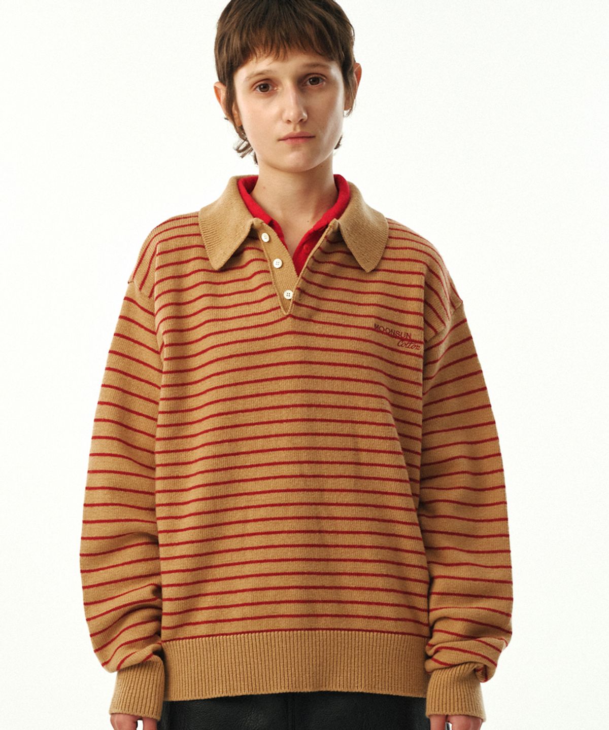 문선 아카이브(MOONSUN ARCHIVE) 02 M.C UNISEX, Stripe Wool Collar Knit / Beige