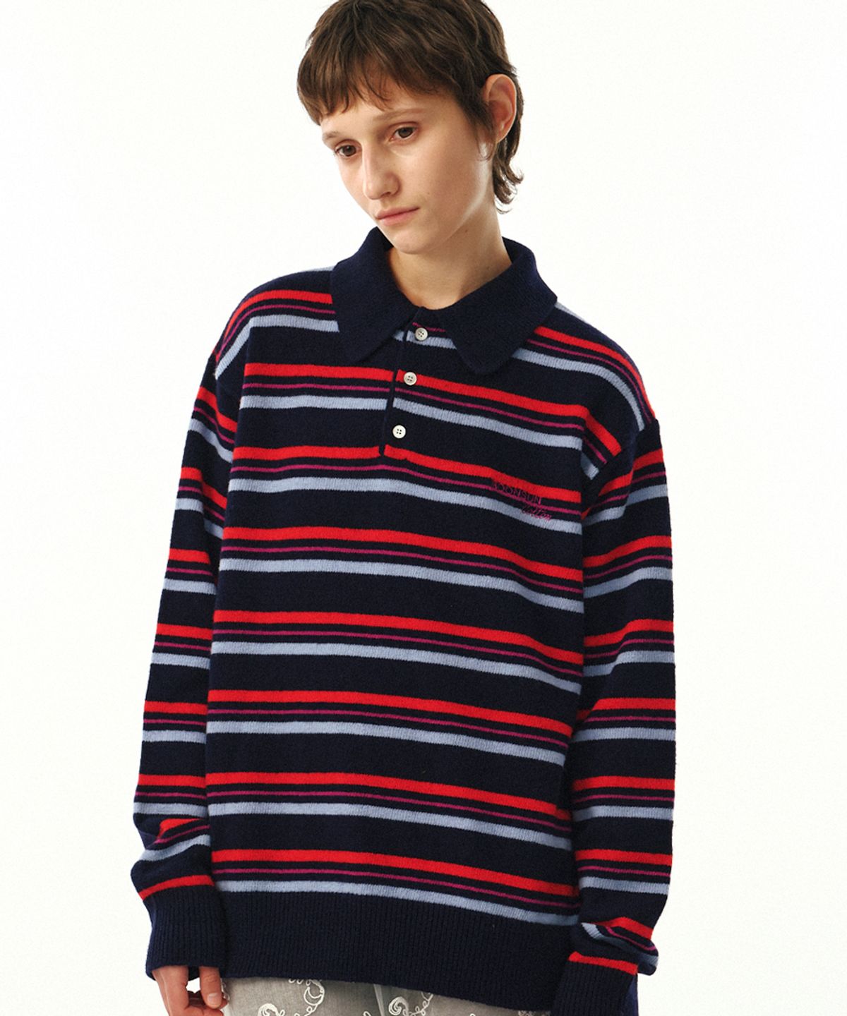 문선 아카이브(MOONSUN ARCHIVE) MJ S2 02 M.C UNISEX, Stripe Wool Collar Knit / Lolli-pop