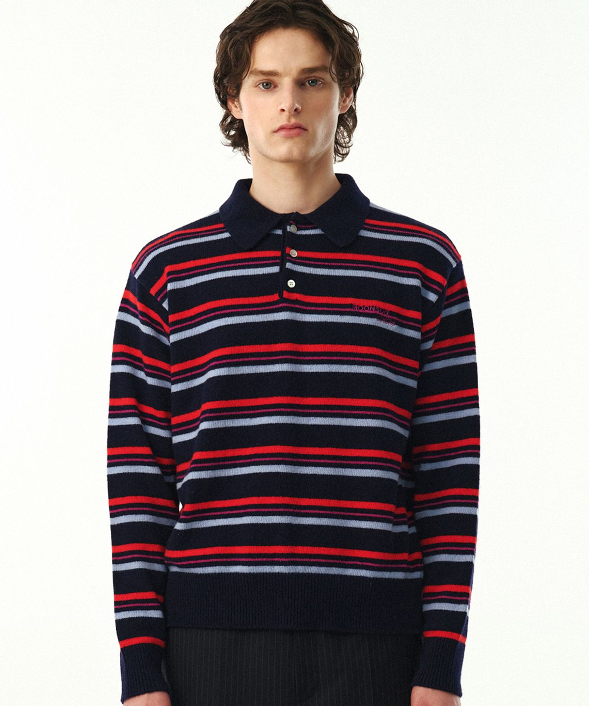 문선 아카이브(MOONSUN ARCHIVE) MJ S2 02 M.C UNISEX, Stripe Wool Collar Knit / Lolli-pop