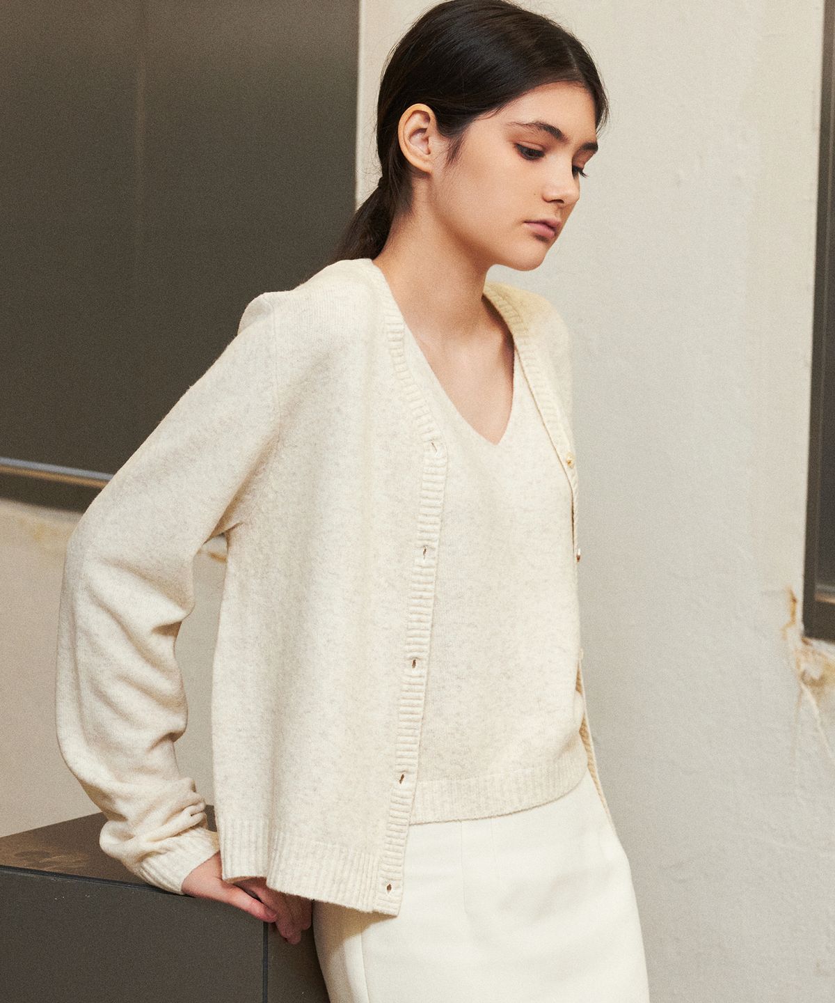 랭5(LANG5) [MUI] WOOL CARDIGAN SET [뮤이] 울 가디건 세트_크림