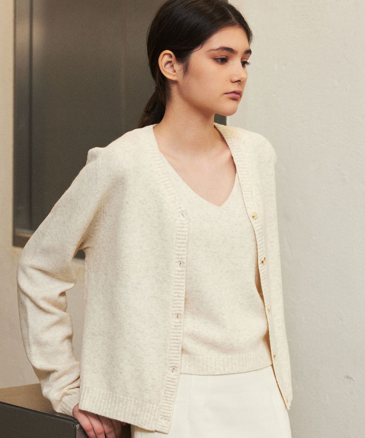 랭5(LANG5) [MUI] WOOL CARDIGAN SET [뮤이] 울 가디건 세트_크림