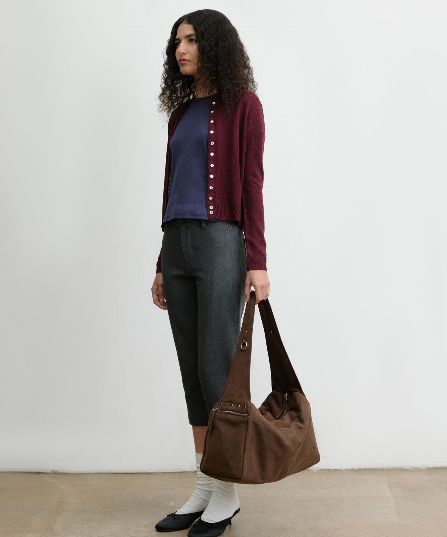 【CHRISTINE PROJECT】STUD SUEDE BULKY BAG/ 追跡付 christineproject - STUD SUEDE BULKY BAG(BROWNIE)