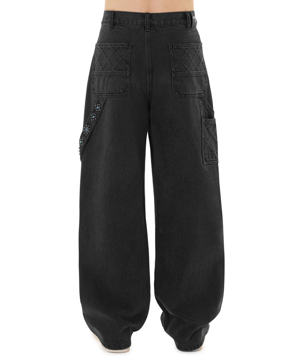 오픈야드(오와이)(OPENYARD(OY)) TURQUOISE STUD CARPENTER PANTS - WASHED BLACK