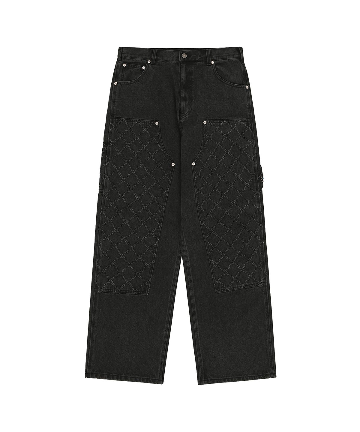 오픈야드(오와이)(OPENYARD(OY)) TURQUOISE STUD CARPENTER PANTS - WASHED BLACK