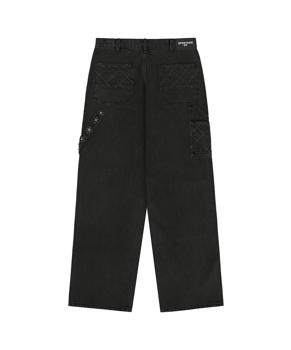 오픈야드(오와이)(OPENYARD(OY)) TURQUOISE STUD CARPENTER PANTS - WASHED BLACK