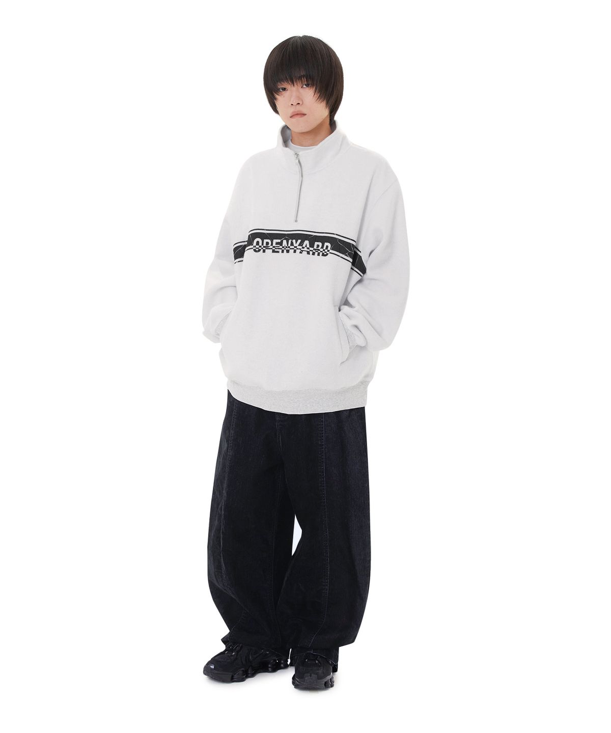 오픈야드(오와이)(OPENYARD(OY)) CRACKED STRIPE LOGO ANORAK MTM - LIGHT MELANGE