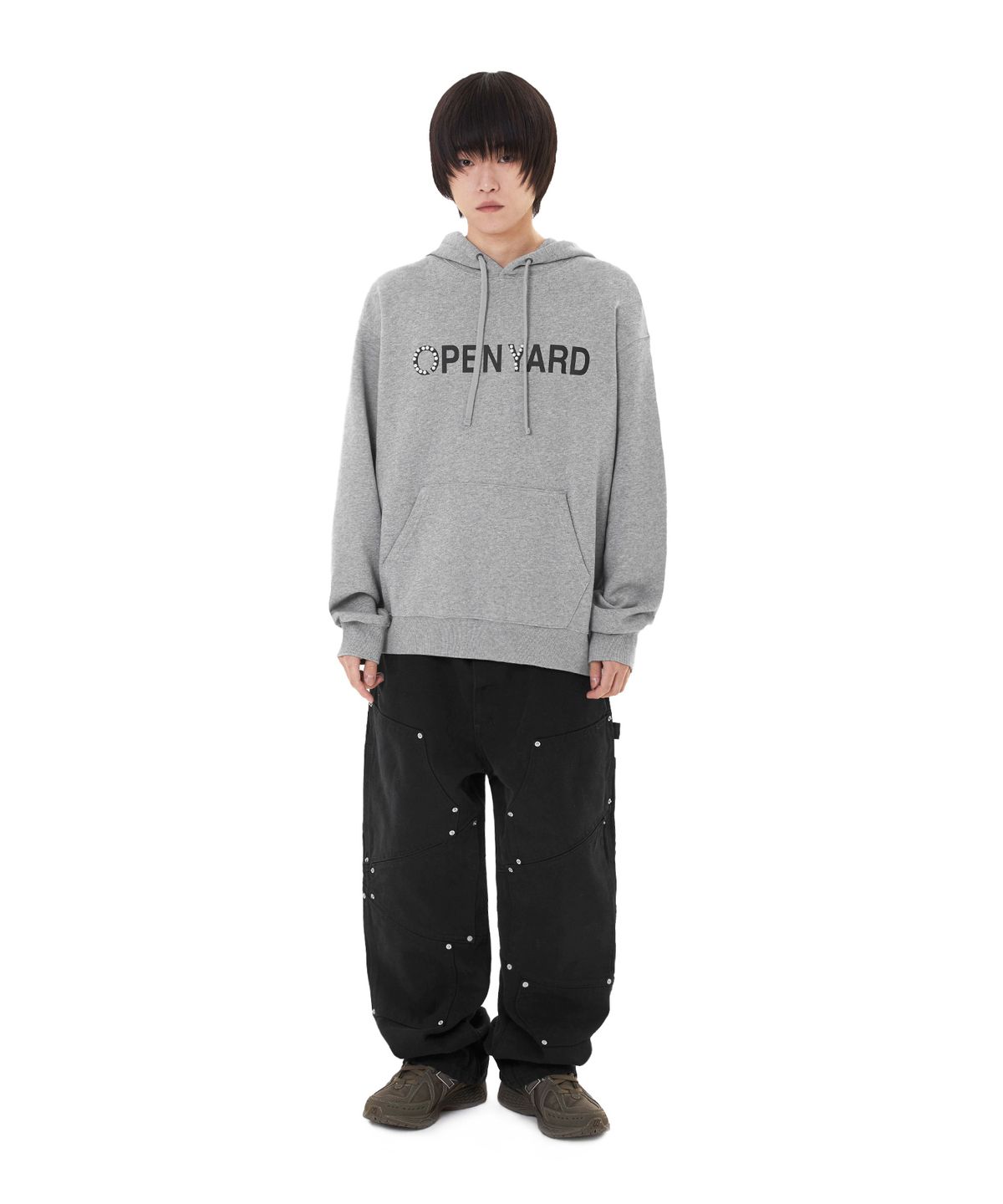 오픈야드(오와이)(OPENYARD(OY)) PEARL STUD LOGO HOODIE - MELANGE