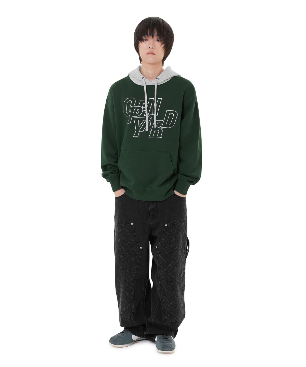 오픈야드(오와이)(OPENYARD(OY)) CONTRAST LOGO HOODIE - FOREST