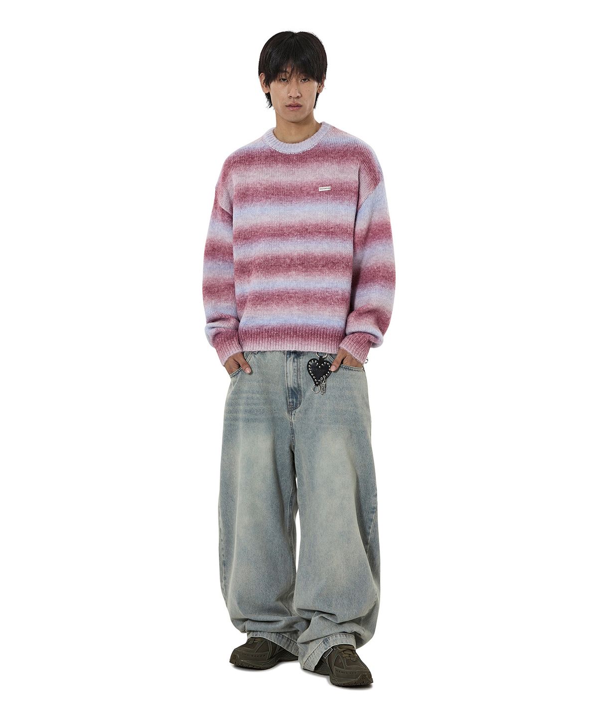 오픈야드(오와이)(OPENYARD(OY)) HAIRY GRADIENT STRIPED KNIT - RED