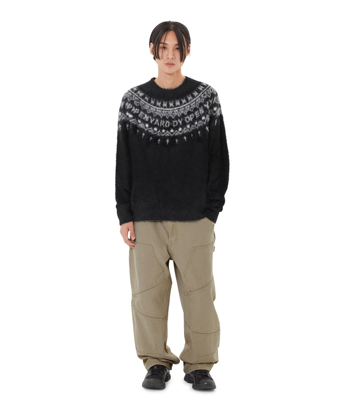 오픈야드(오와이)(OPENYARD(OY)) NORDIC LOGO HAIRY KNIT - BLACK