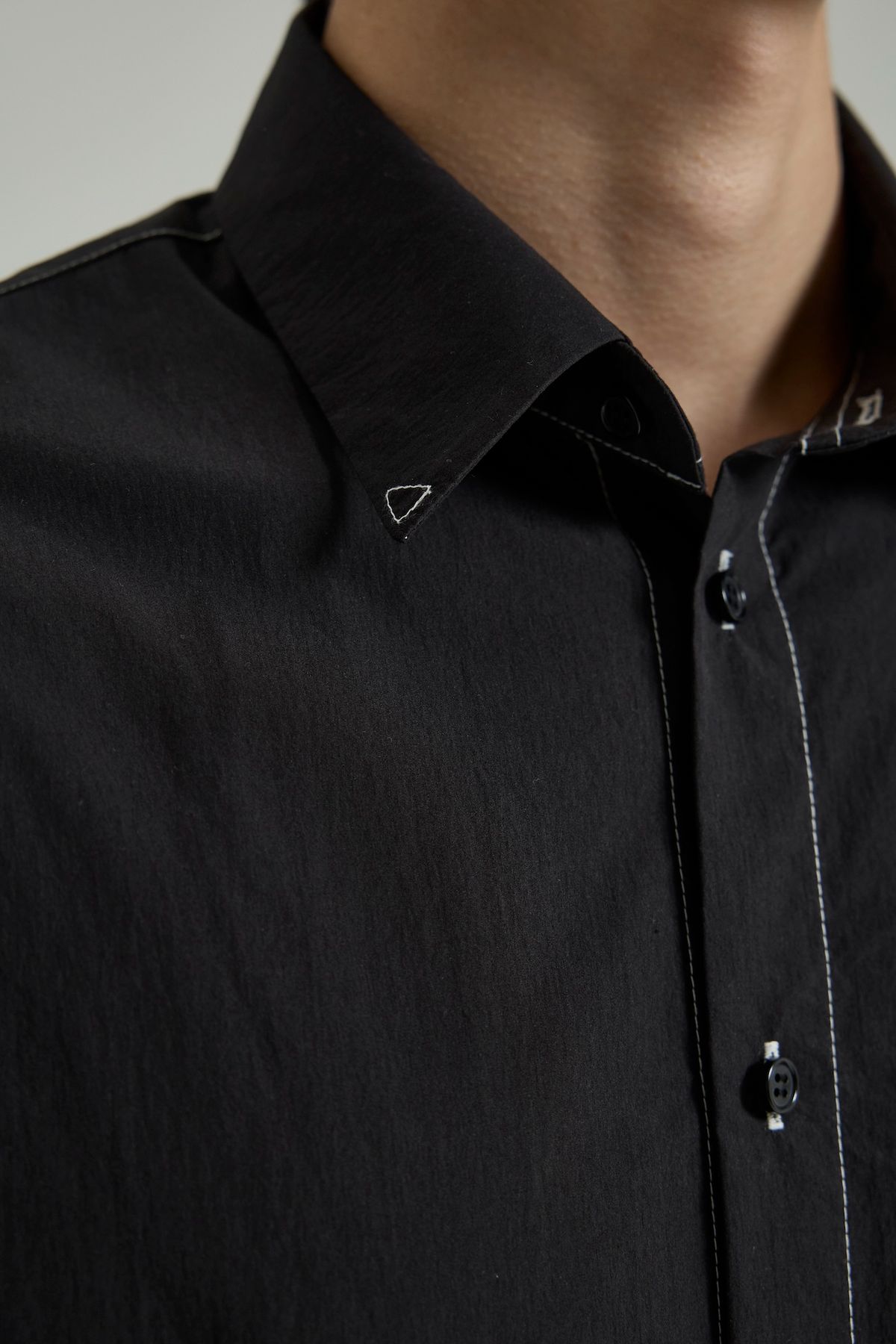 셀피시어펙션(SELFISHAFFECTION) Contrast Stitch Oversized Shirt (Black)