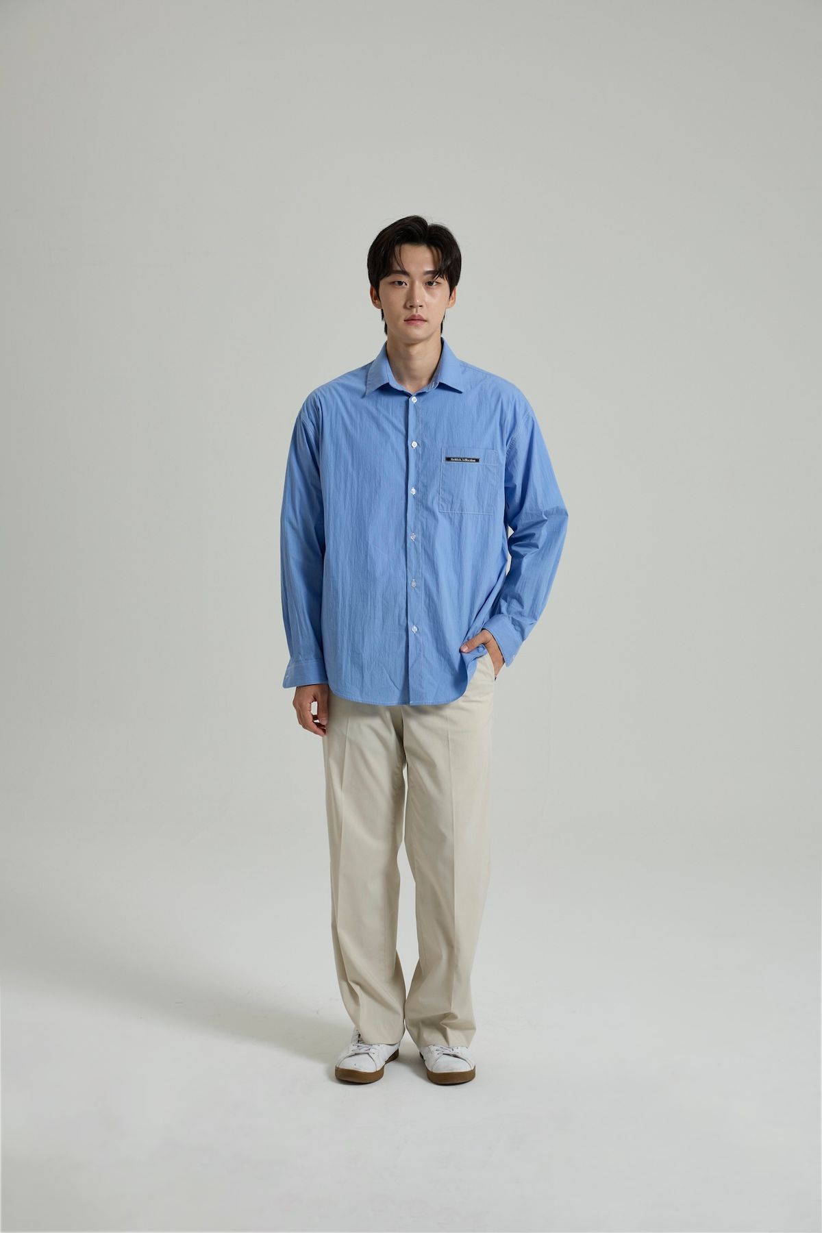 셀피시어펙션(SELFISHAFFECTION) Contrast Stitch Oversized Shirt (Blue)