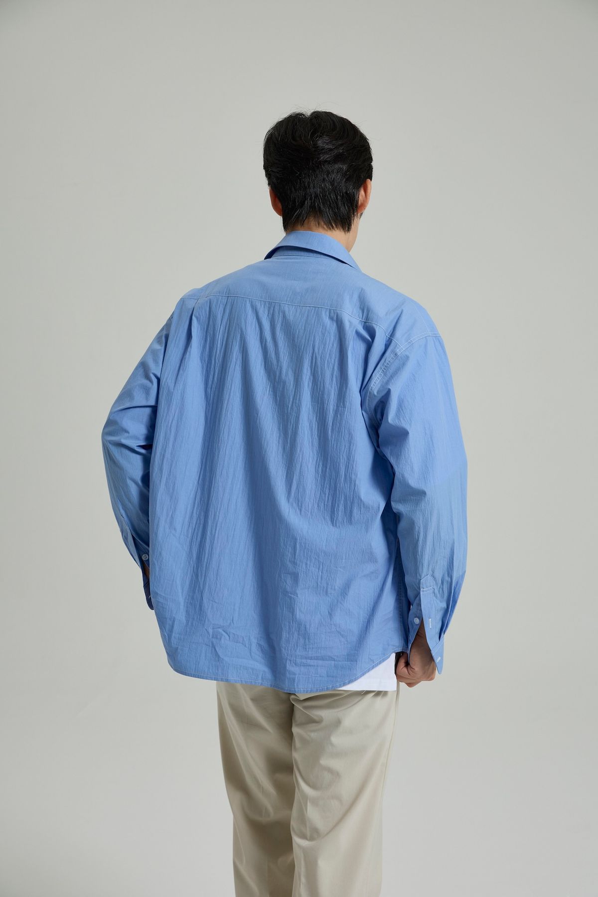 셀피시어펙션(SELFISHAFFECTION) Contrast Stitch Oversized Shirt (Blue)