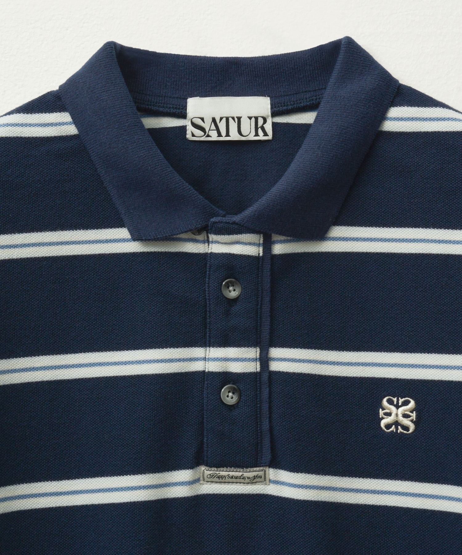 ★韓国の人気★【SATUR】★Stripe Pique Polo Long Sleev.e★ MUSINSA公式 | SATUR (W) Striped Pique Polo Long Sleeve Navy