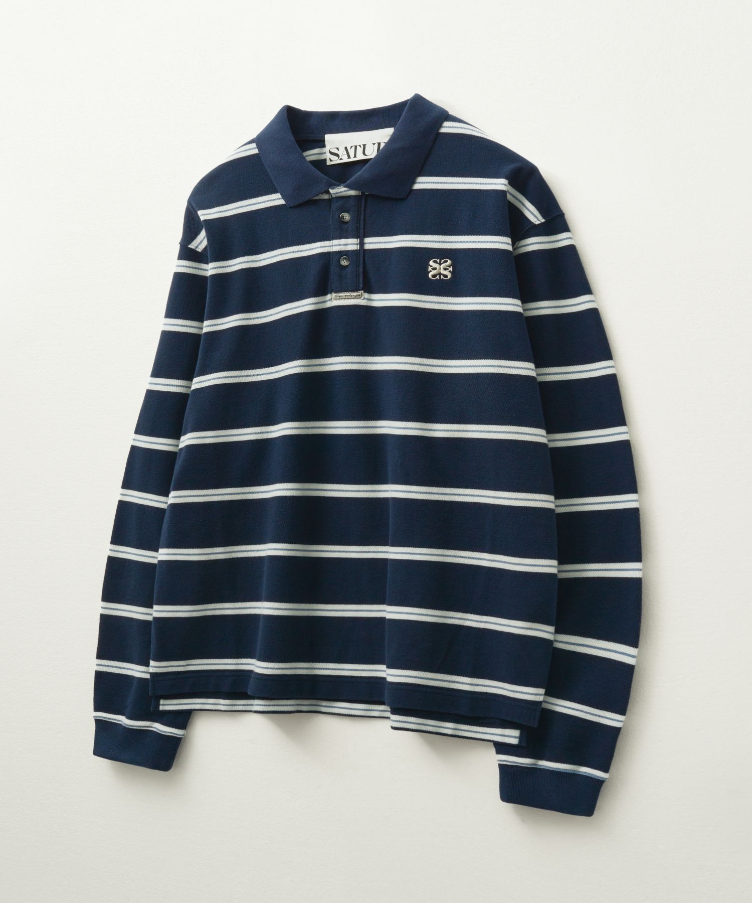 ◆SATUR◆ Striped Pique Polo Long Sleeve Ivory SA243MLS05IV MUSINSA | SATUR Striped Pique Polo Long Sleeve Navy