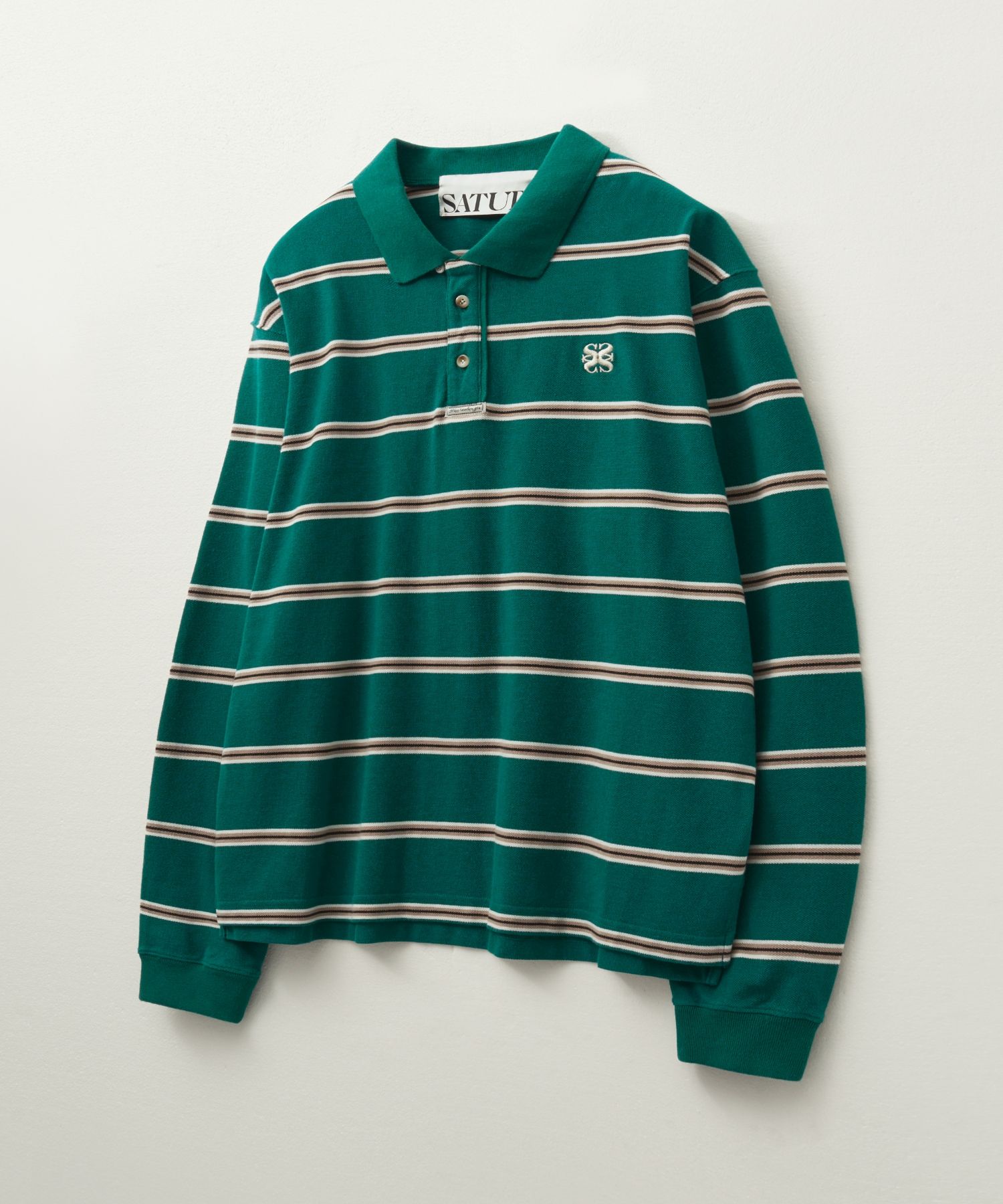 ★韓国の人気★【SATUR】★Stripe Pique Polo Long Sleev.e★ MUSINSA | SATUR Striped Pique Polo Long Sleeve Deep Green