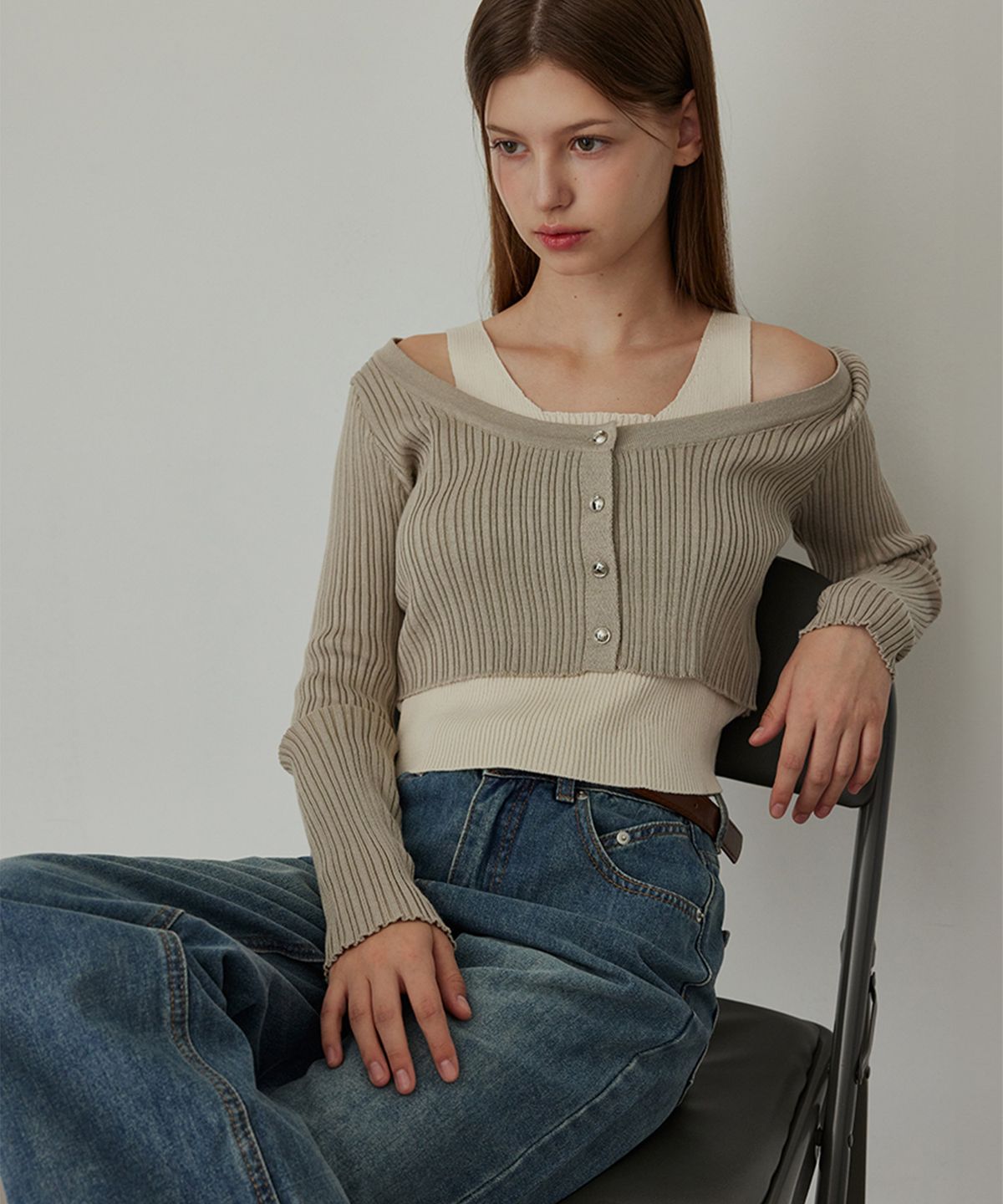 하이버넷(HYBERNAT) Layered Crop Knit - Oatmeal
