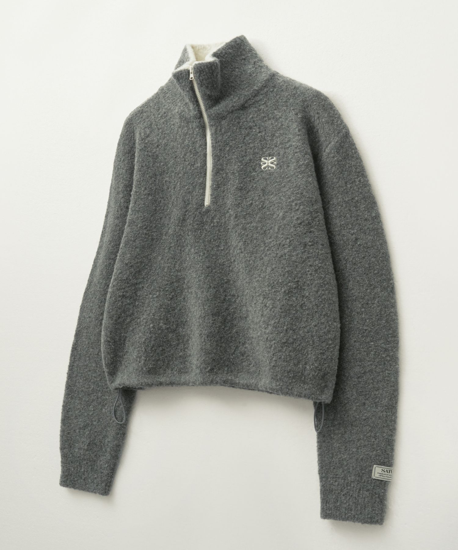 MUSINSA公式 | SATUR (W) Crop Half Neck Fleece Knit Zip-Up Gray