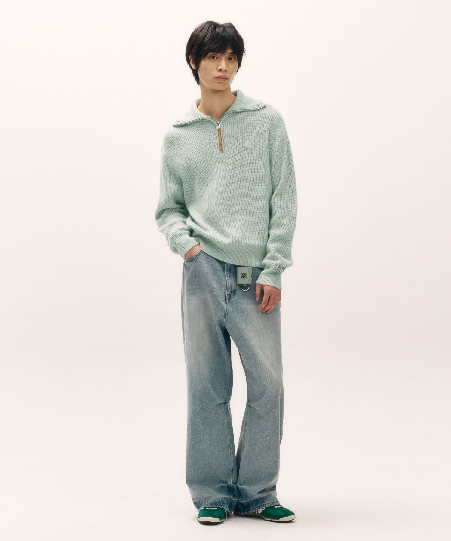 【SATUR】 Button Up Sailor Half Knit Zip-up /追跡付 MUSINSA | SATUR Button up sailor half knit zip-up charcoal