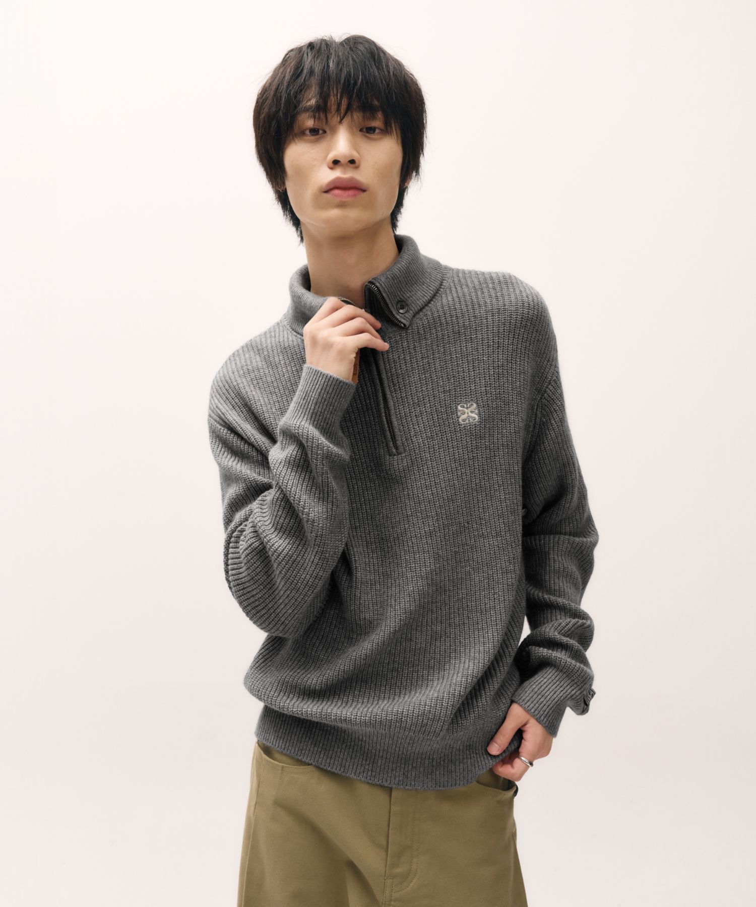 【SATUR】 Button Up Sailor Half Knit Zip-up /追跡付 MUSINSA | SATUR Button up sailor half knit zip-up charcoal