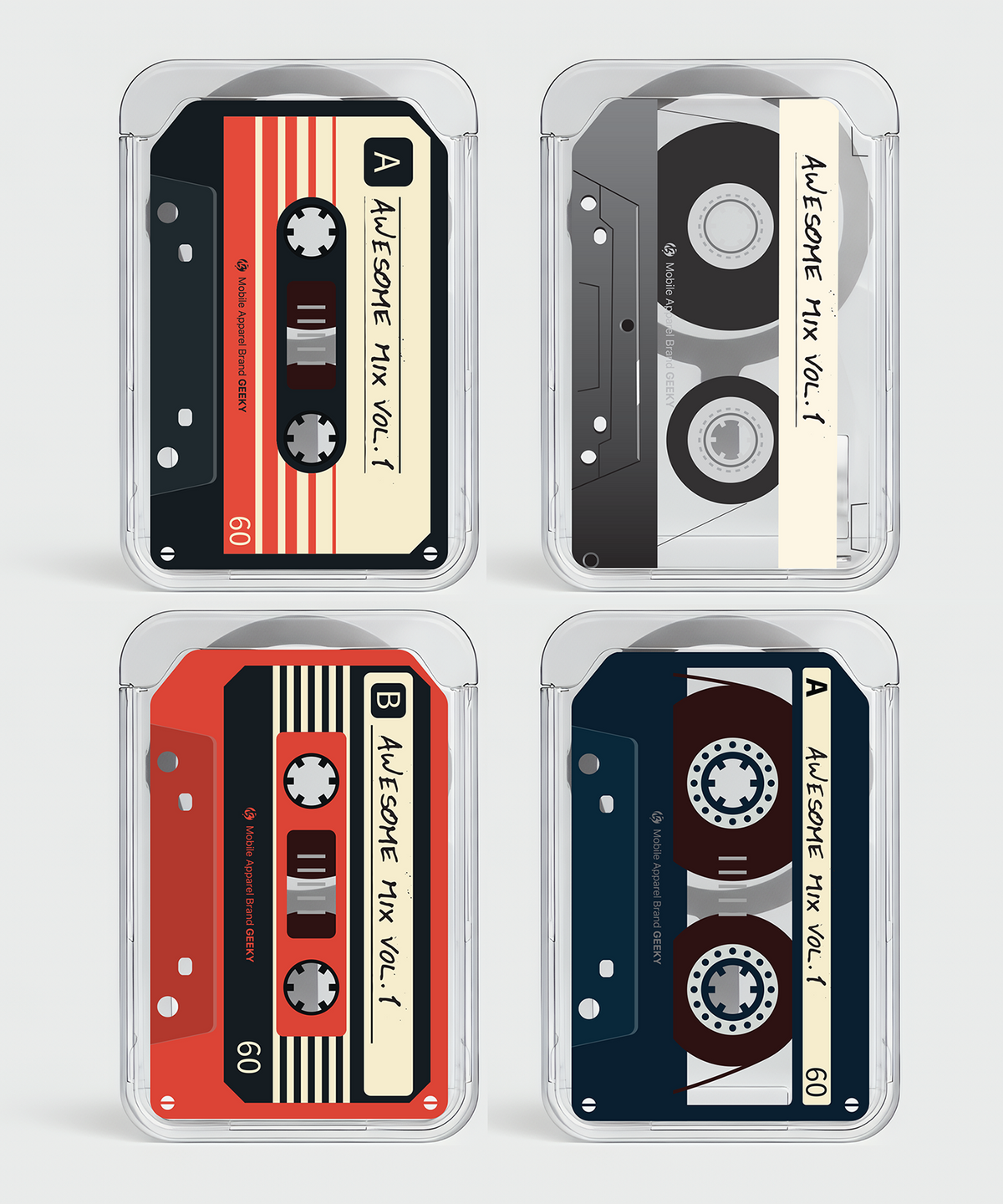 기키(GEEKY) 맥세이프 카드지갑 홀더 Cassette tape 2장수납 투명카드케이스
