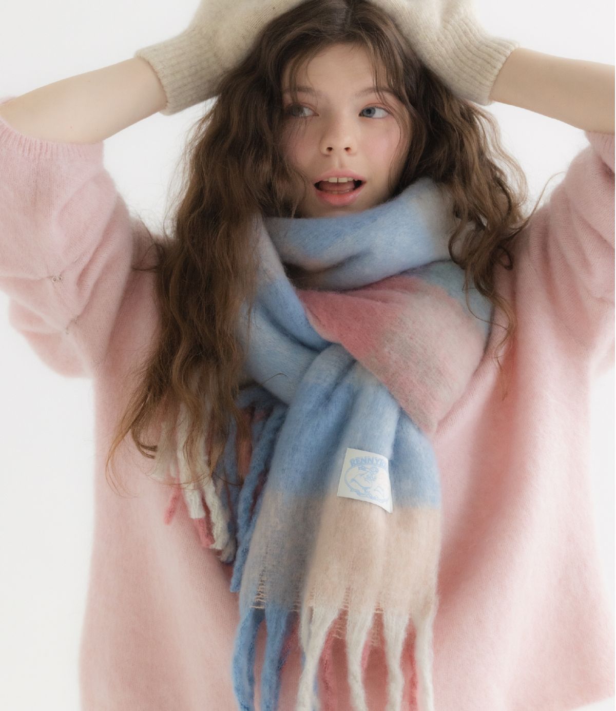 래니래니(RENNYRENNIE) FAIRY COTTON CHECK MUFFLER [COTTON CANDY] - FAIRY 코튼 체크 머플러 (M003CC)
