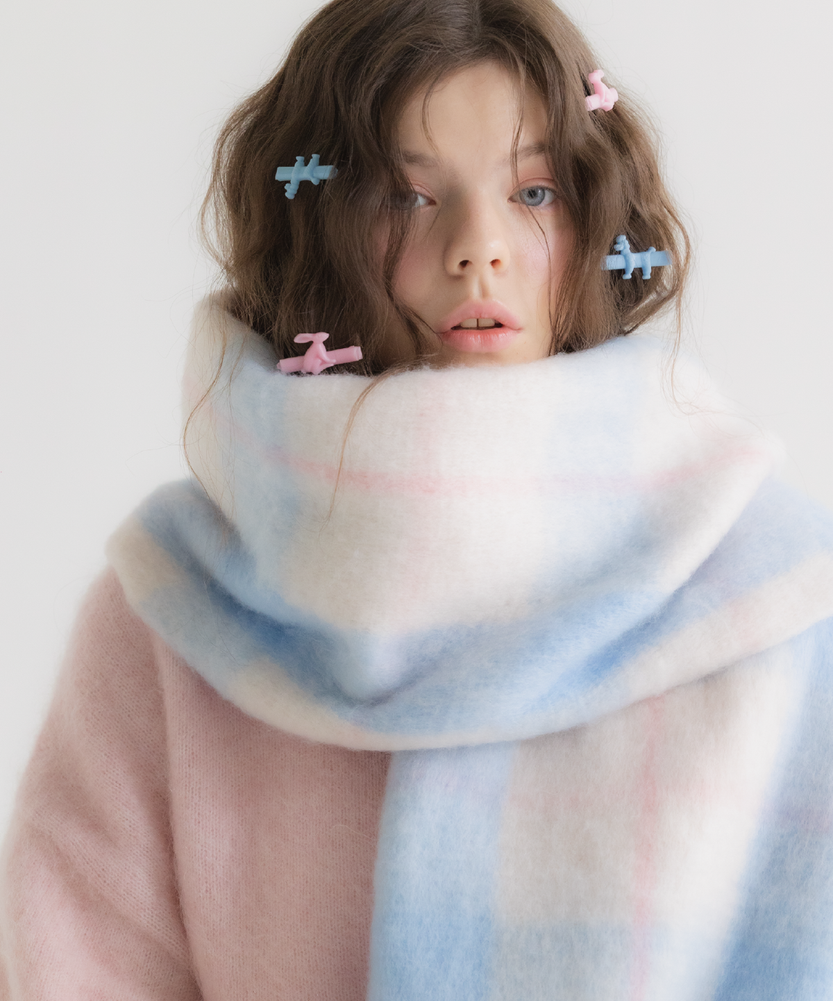 래니래니(RENNYRENNIE) FAIRY COTTON CHECK MUFFLER [GARDEN BLUE] - FAIRY 코튼 체크 머플러 (M003GB)