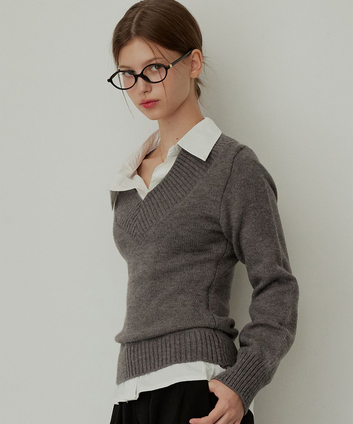 하이버넷(HYBERNAT) Versailles V-neck knit - GRAY