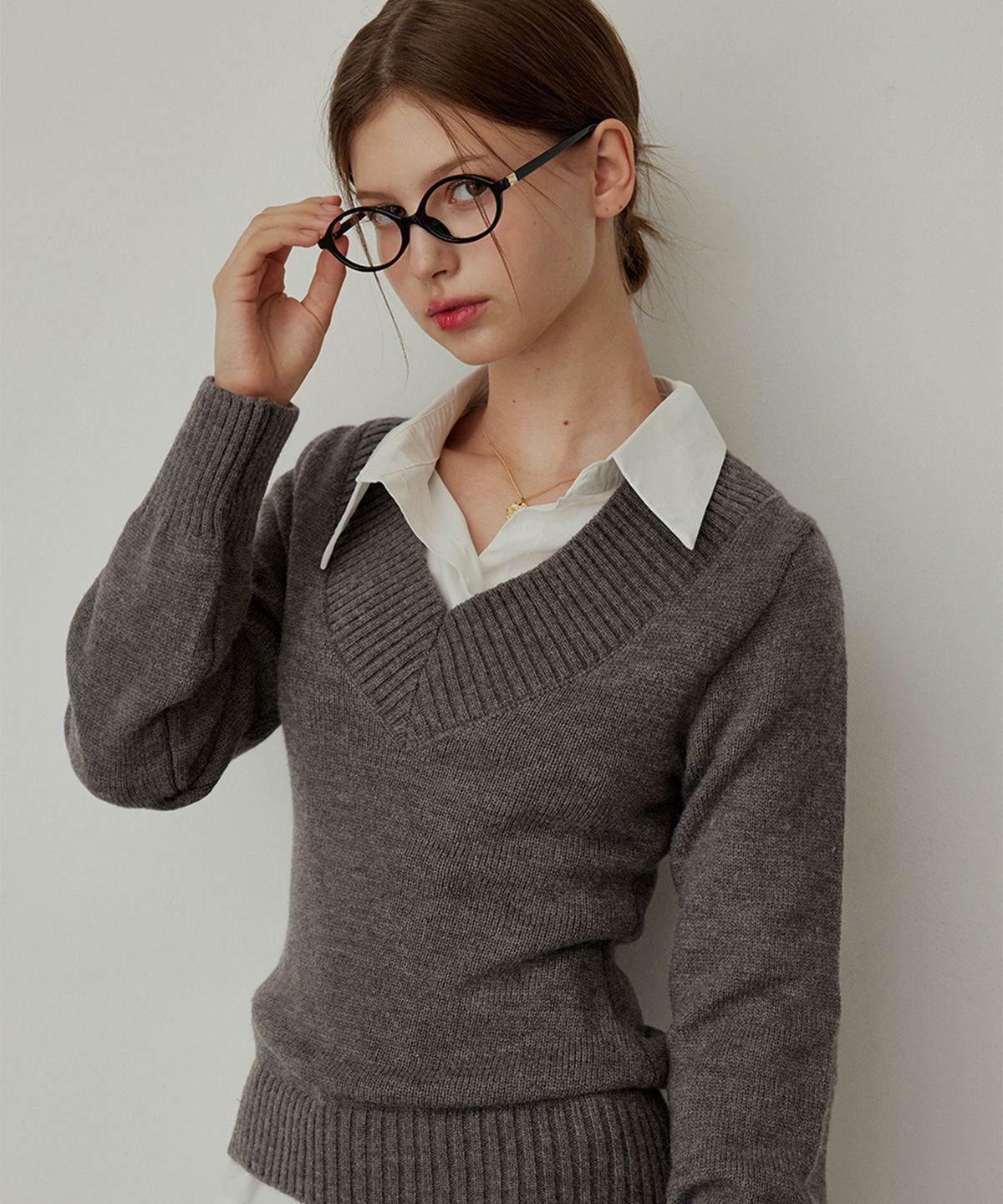 하이버넷(HYBERNAT) Versailles V-neck knit - GRAY