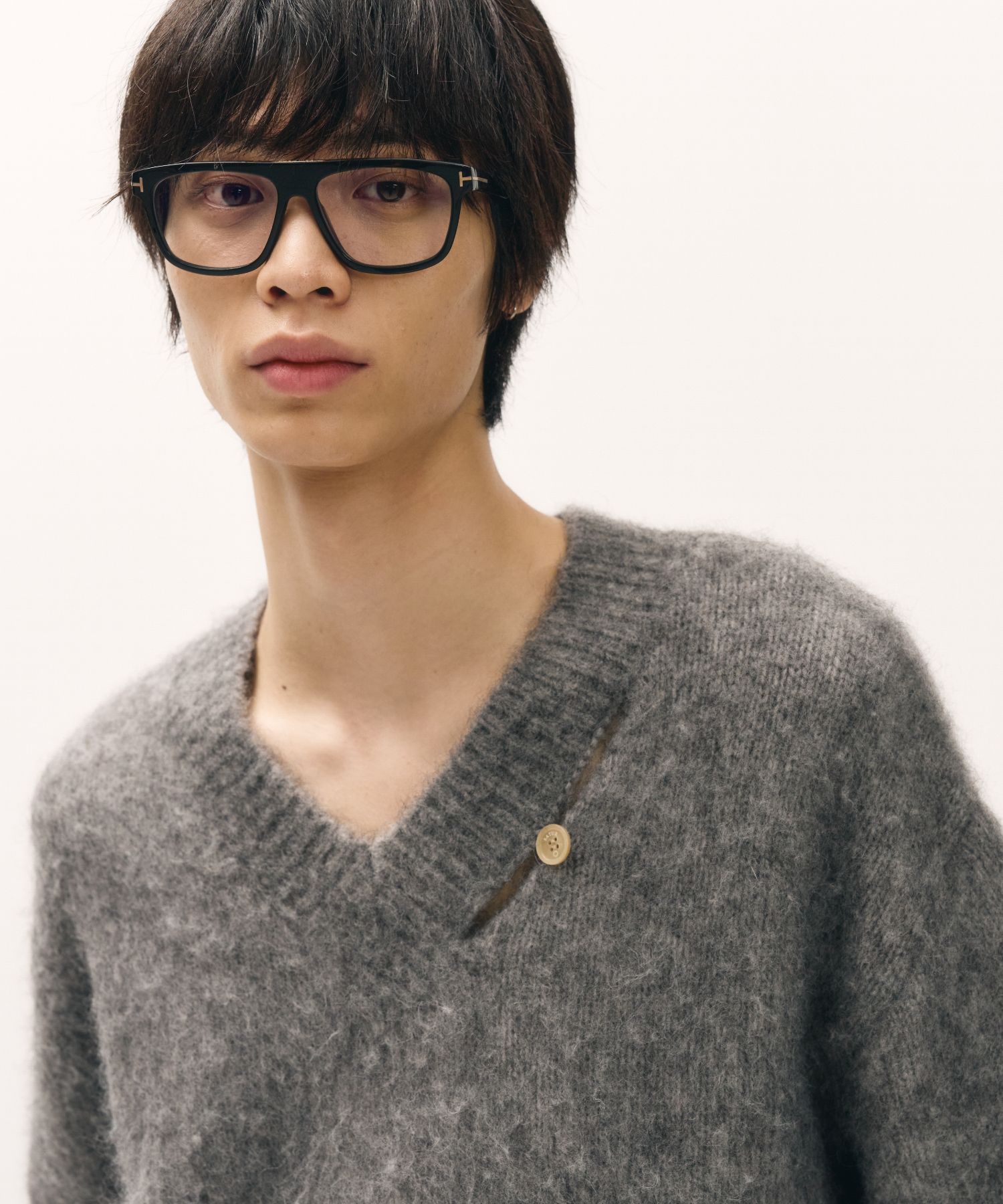 MUSINSA | SATUR Essen Two Tone Mohair Pullover Knit Melange Grey