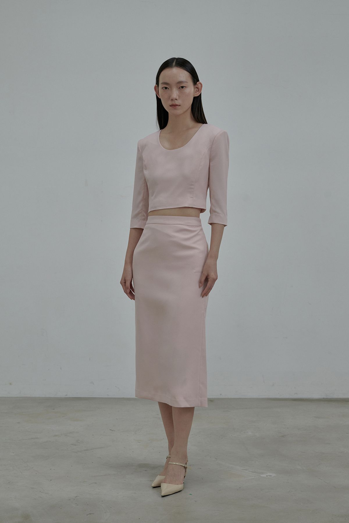 마우솔레움(MAU SOLEUM) Hourglass Long Skirt - Dusty Pink