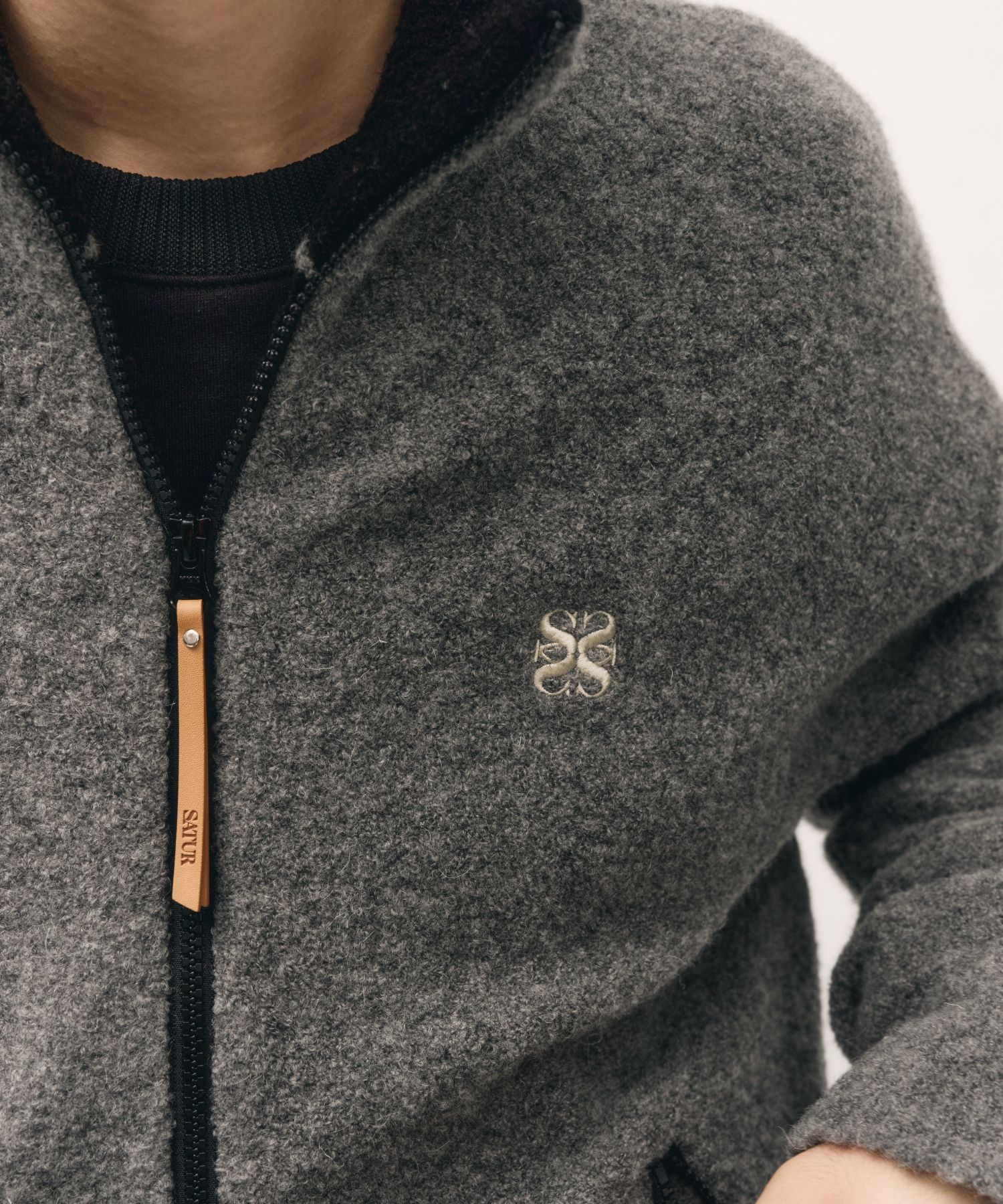 MUSINSA | SATUR Fluffy Wool Fleece Knit Zip-Up Charcoal