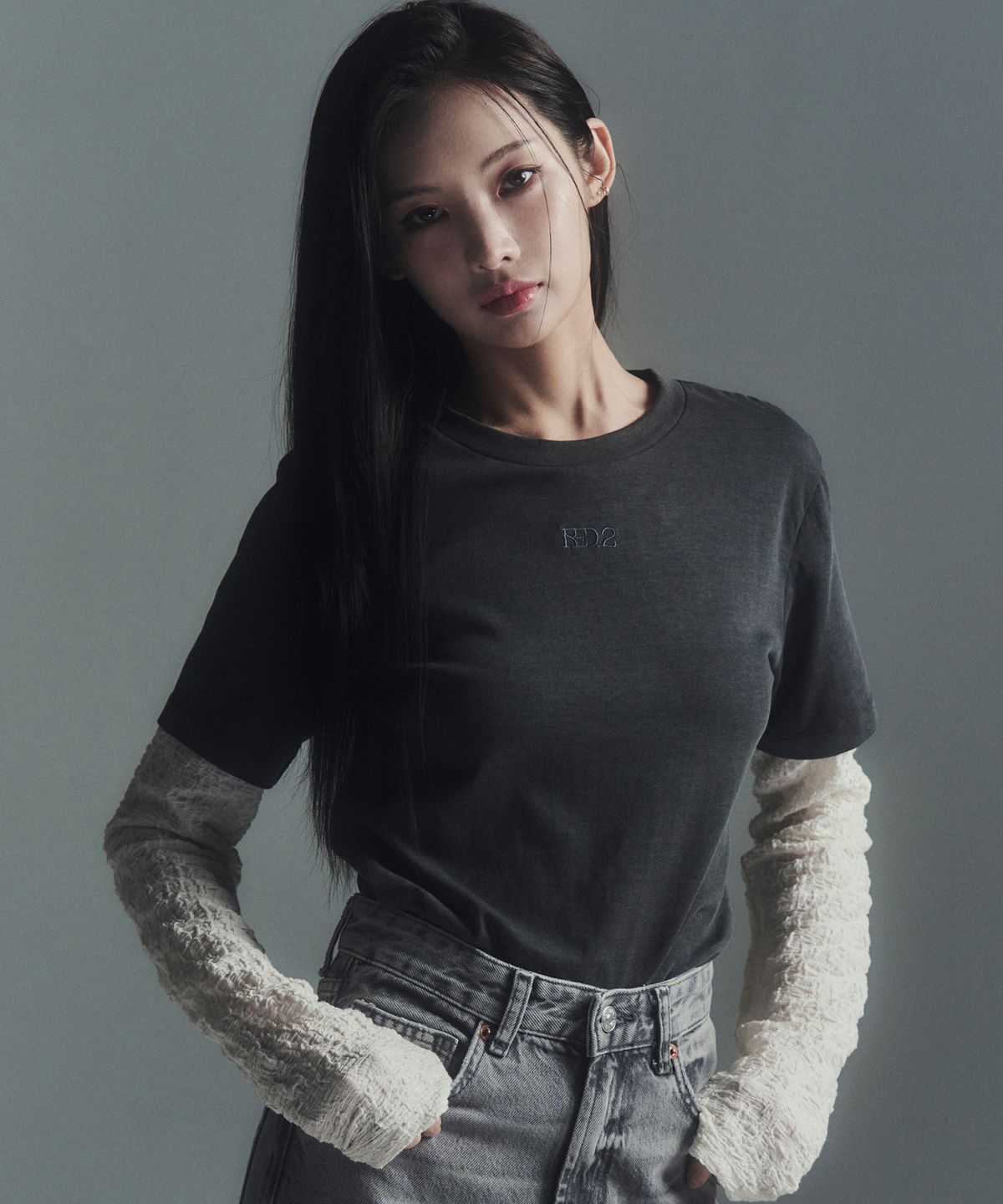 레디(RED.2) 레이어드 긴팔 차콜크림