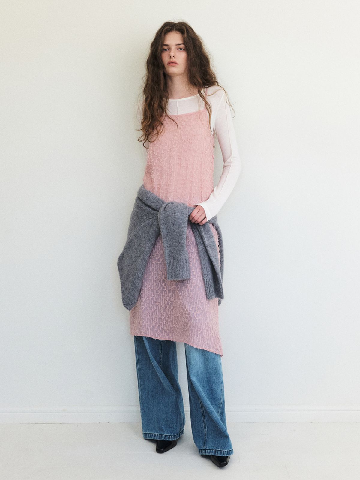 에트몽(ETMON) Fringe Lace Slip Dress, Pink