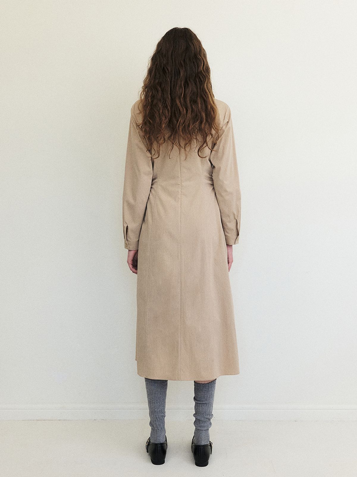 에트몽(ETMON) Side Tuck Shirring Dress, Beige