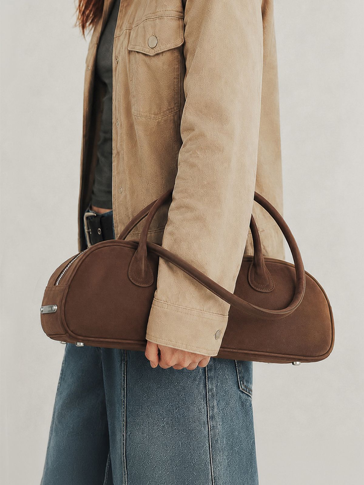 프렌즈손데토이(PRENDS SOIN DE TOI) 스웨이드 볼링백 브라운