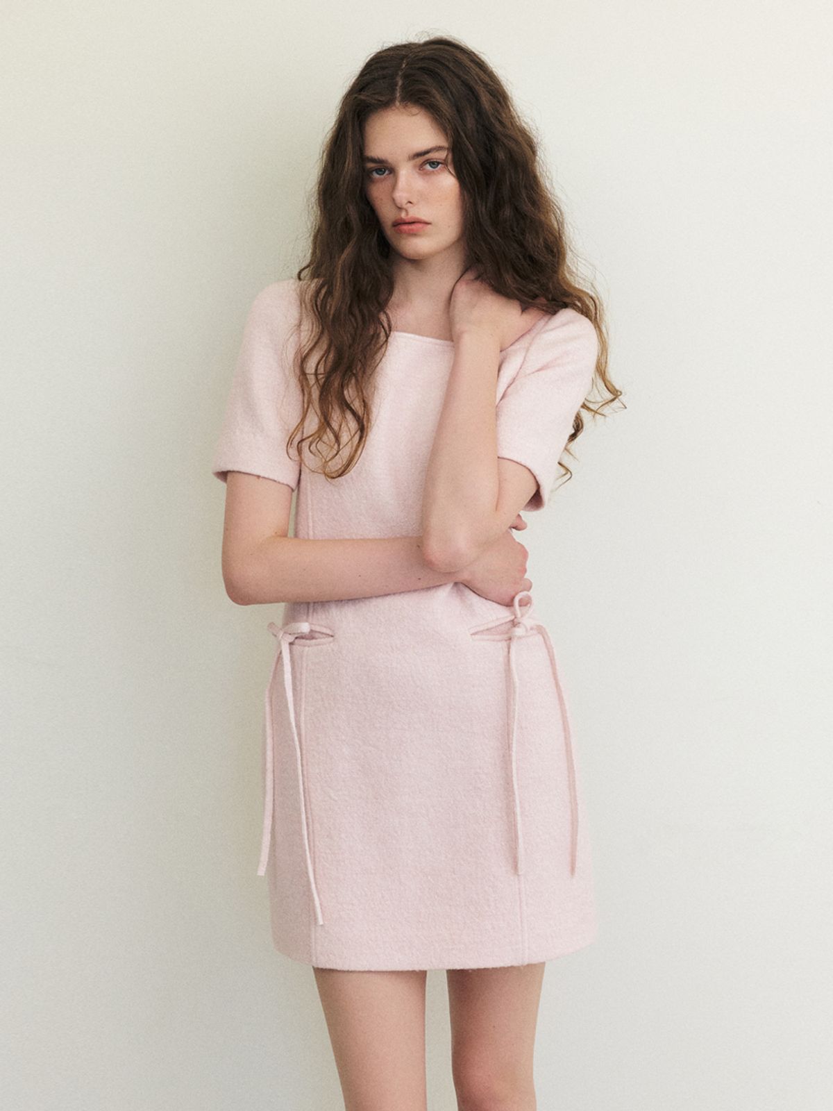 에트몽(ETMON) Strap Tweed Mini Dress, Light Pink
