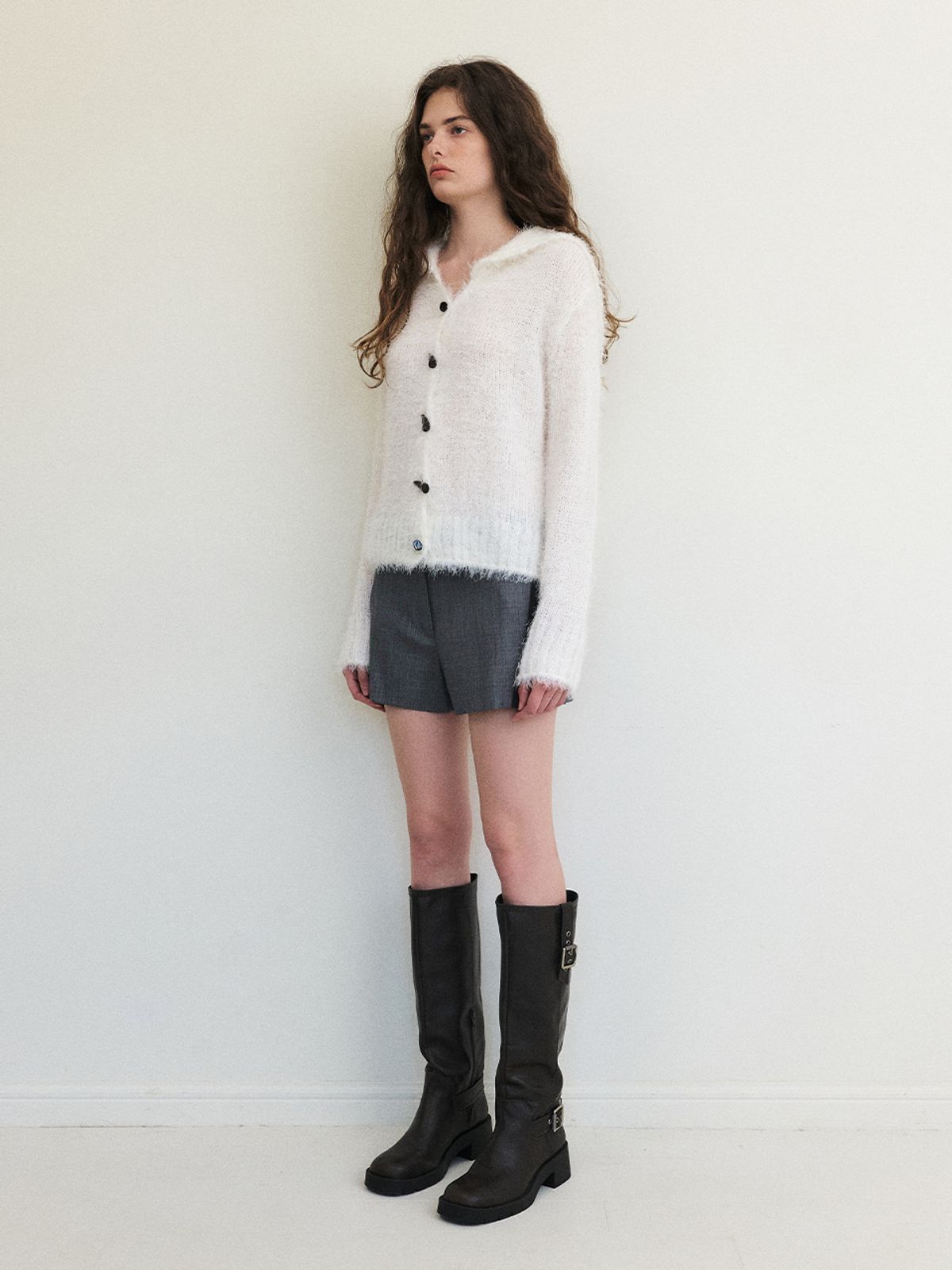 에트몽(ETMON) Fluffy Sailor Knit Cardigan, Ivory