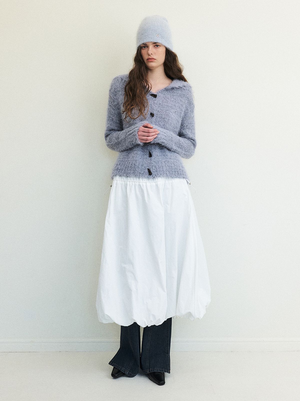 에트몽(ETMON) Fluffy Sailor Knit Cardigan, Ash Blue