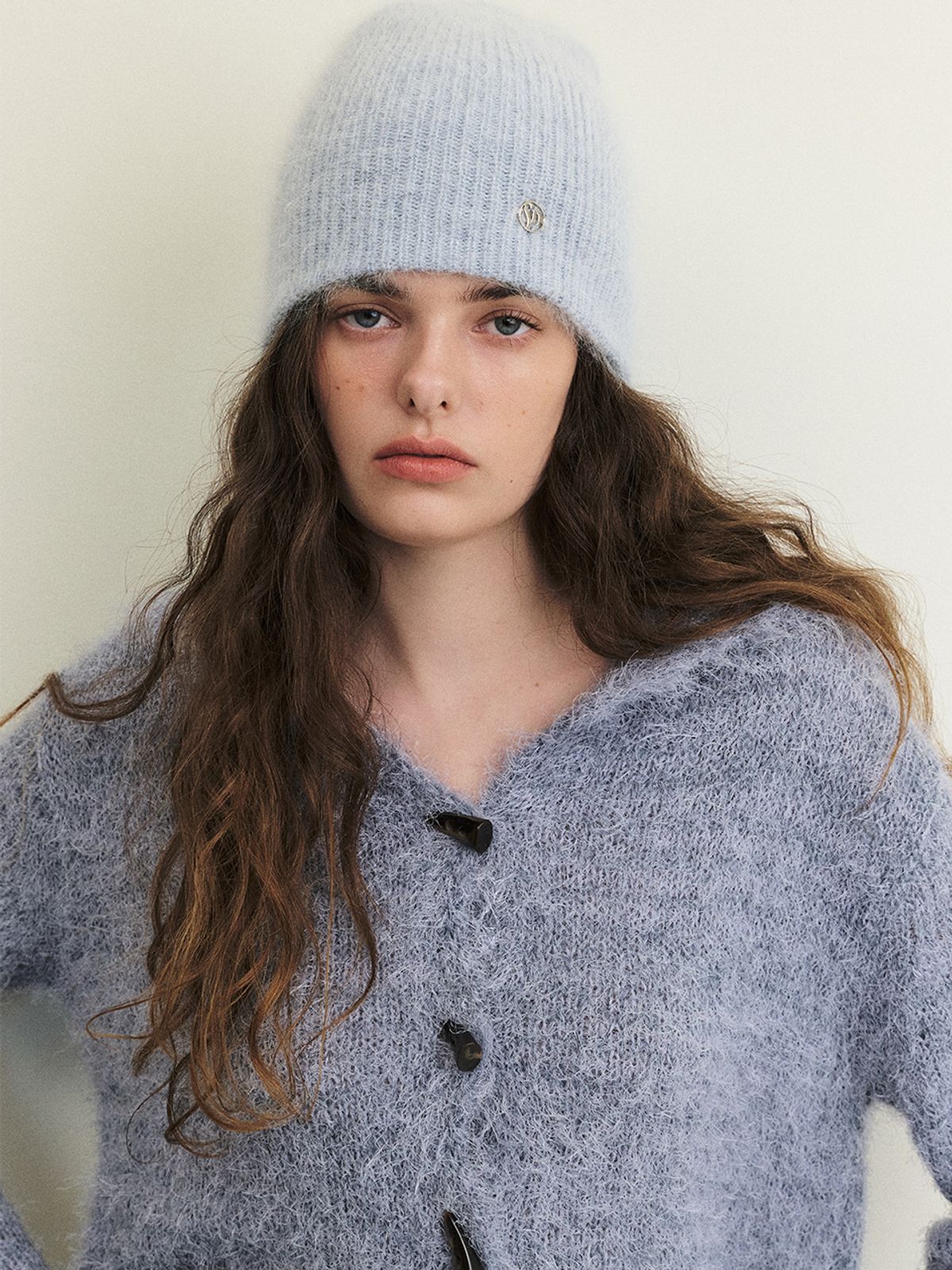 에트몽(ETMON) Fluffy Sailor Knit Cardigan, Ash Blue