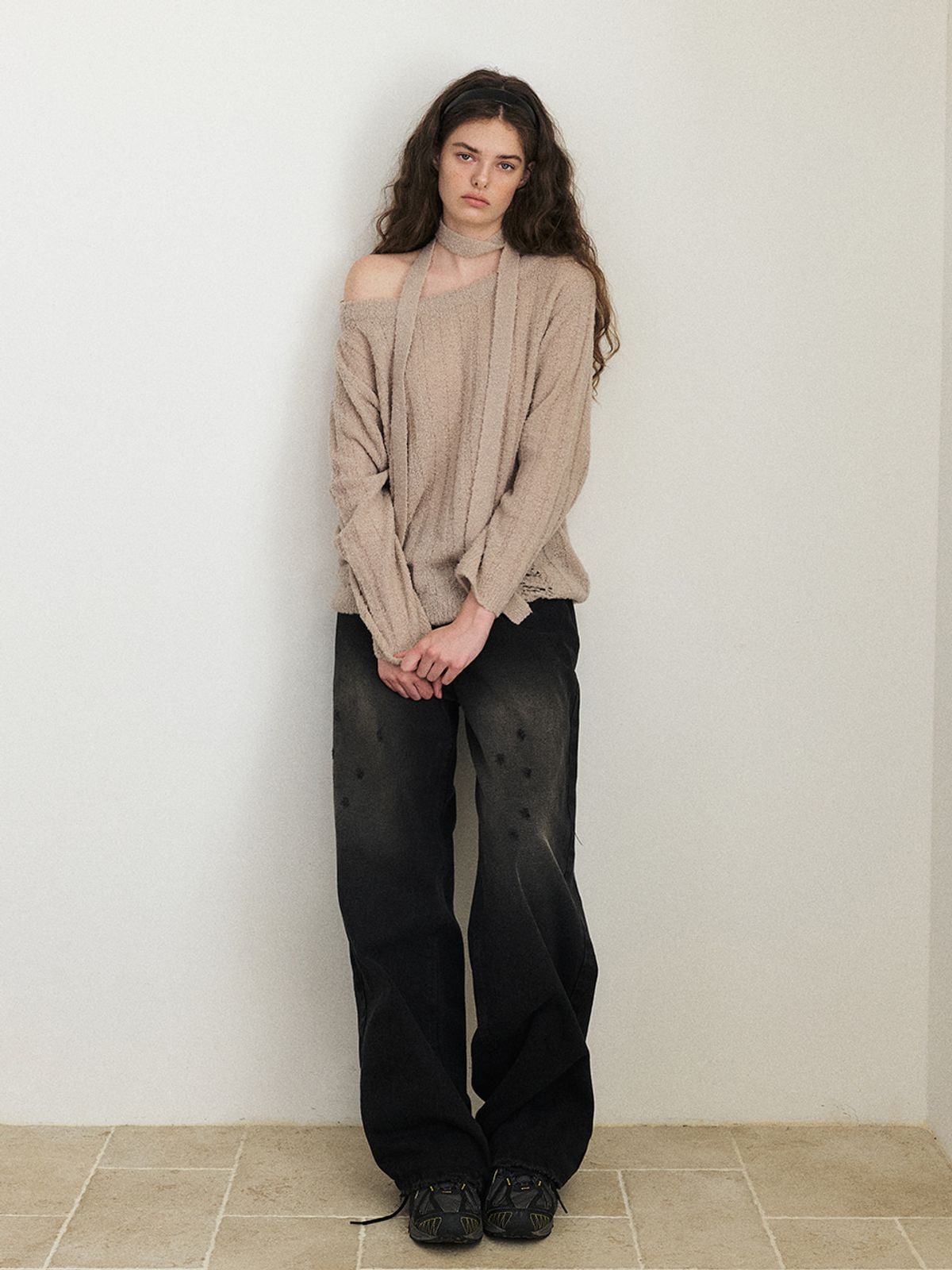 에트몽(ETMON) Damaged Black Denim Pants Black